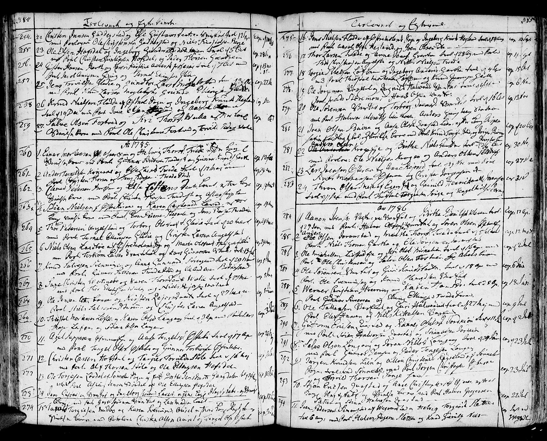 Holt sokneprestkontor, AV/SAK-1111-0021/F/Fa/L0003: Parish register (official) no. A 3, 1765-1798, p. 384-385