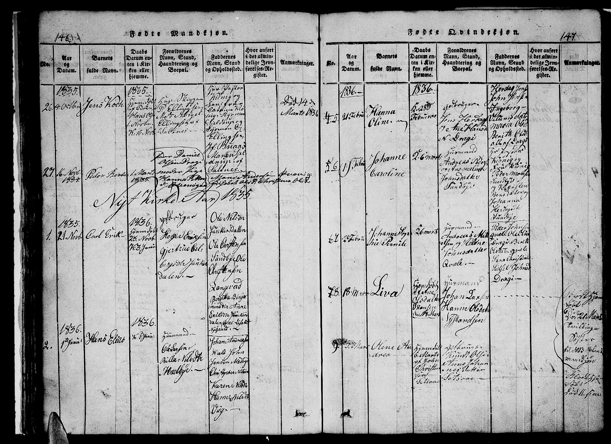 Ministerialprotokoller, klokkerbøker og fødselsregistre - Nordland, SAT/A-1459/847/L0676: Parish register (copy) no. 847C04, 1821-1853, p. 146-147