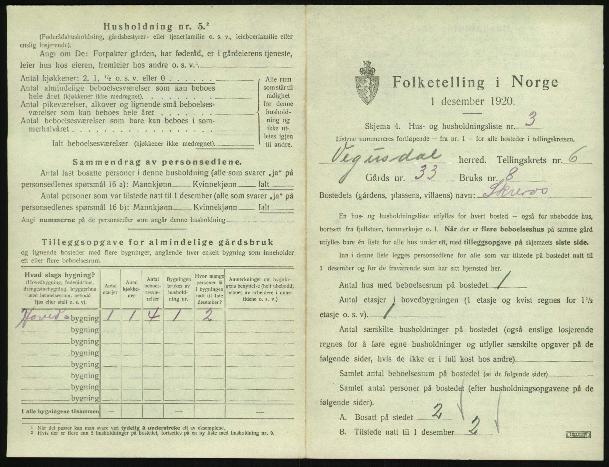 SAK, 1920 census for Vegusdal, 1920, p. 241