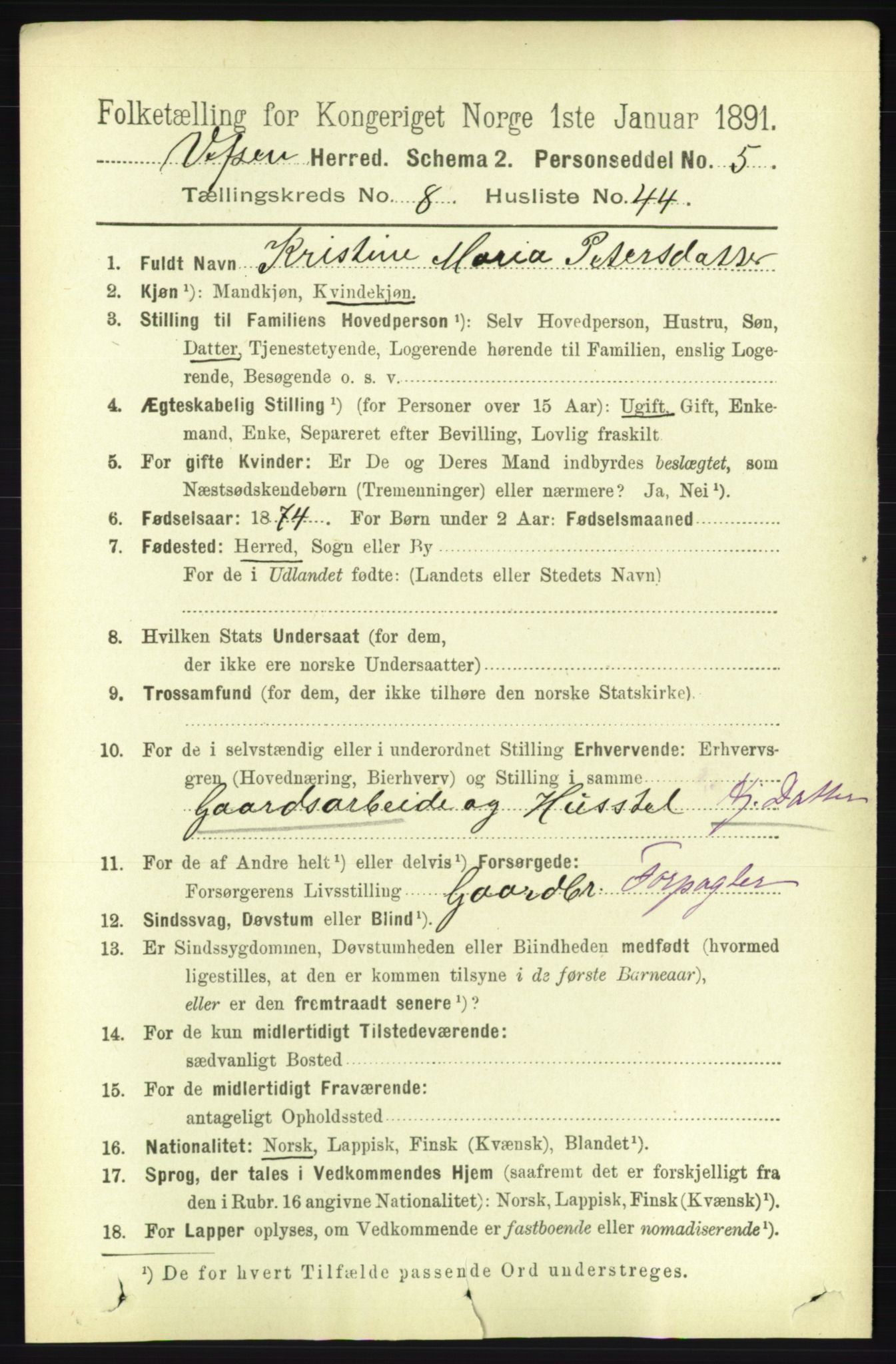 RA, 1891 census for 1824 Vefsn, 1891, p. 4584