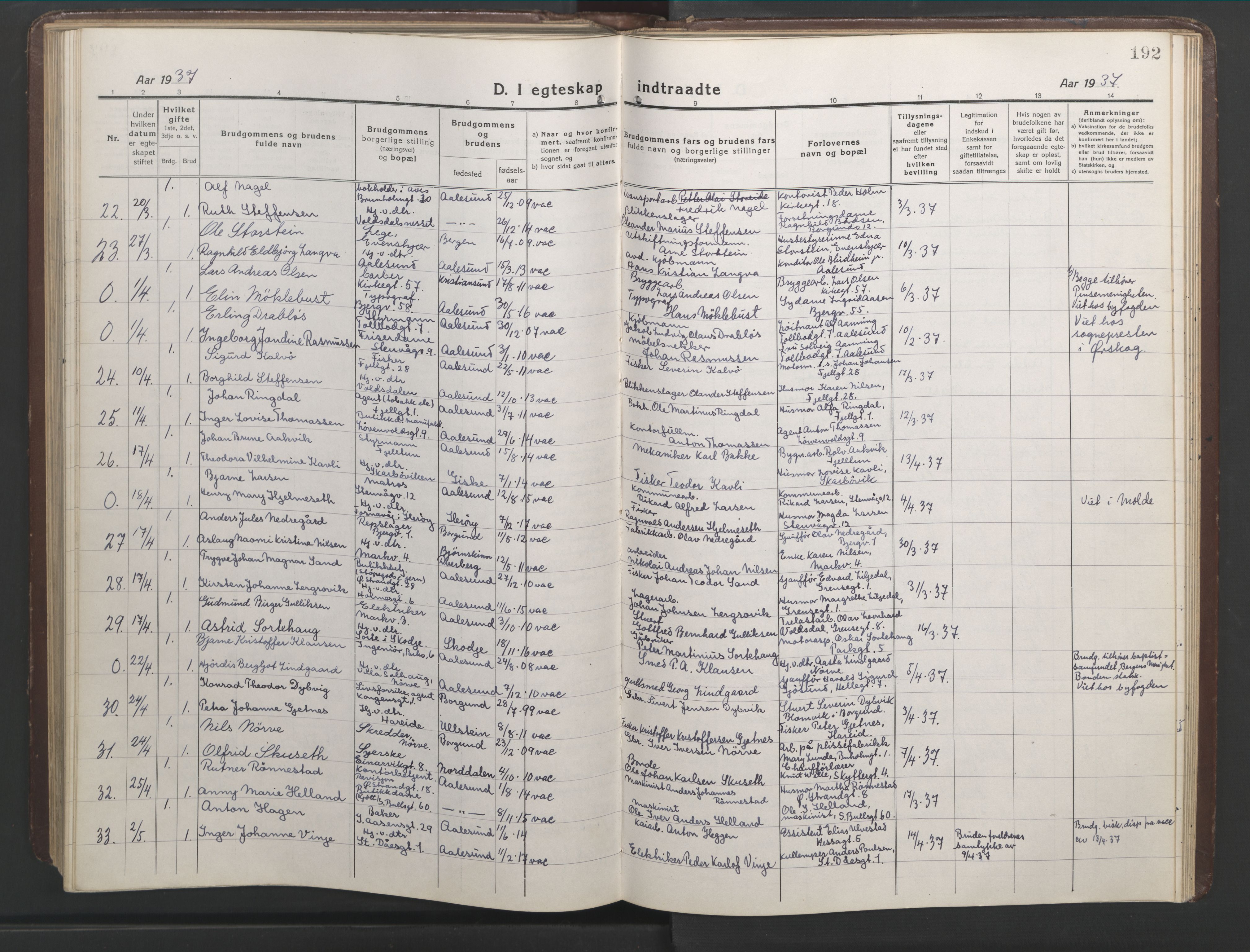 Ministerialprotokoller, klokkerbøker og fødselsregistre - Møre og Romsdal, AV/SAT-A-1454/529/L0473: Parish register (copy) no. 529C10, 1918-1941, p. 192