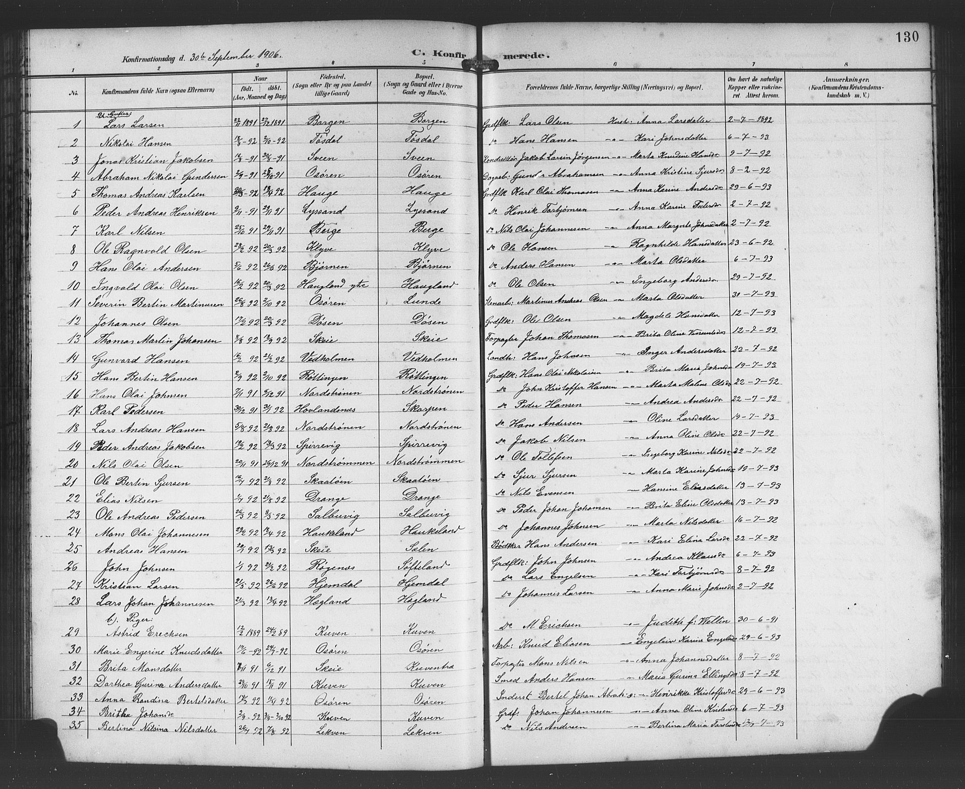 Os sokneprestembete, SAB/A-99929: Parish register (copy) no. A 3, 1897-1913, p. 130