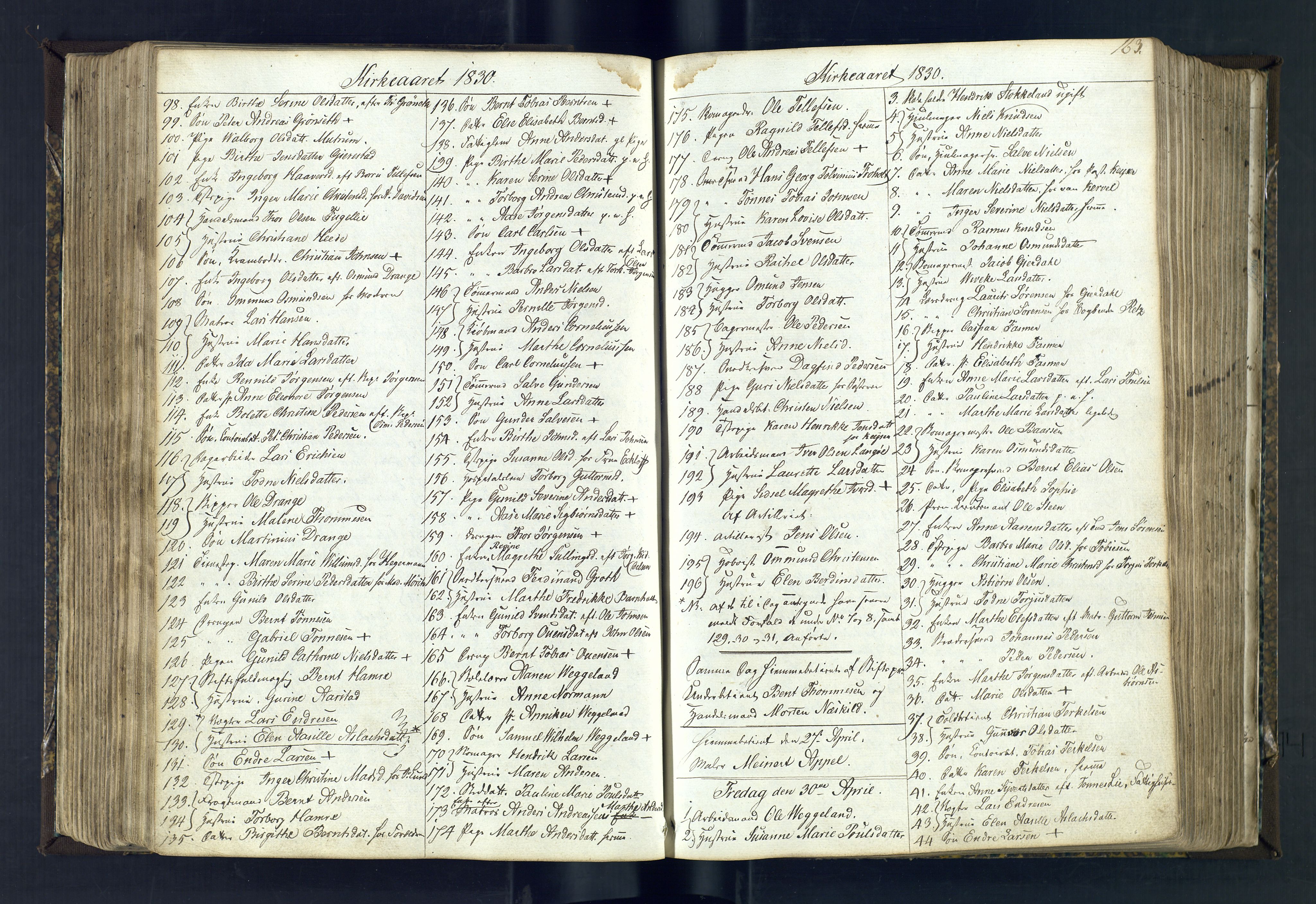 Kristiansand domprosti, SAK/1112-0006/F/Fc/L0002: Communicants register no. C 1, 1826-1837, p. 163