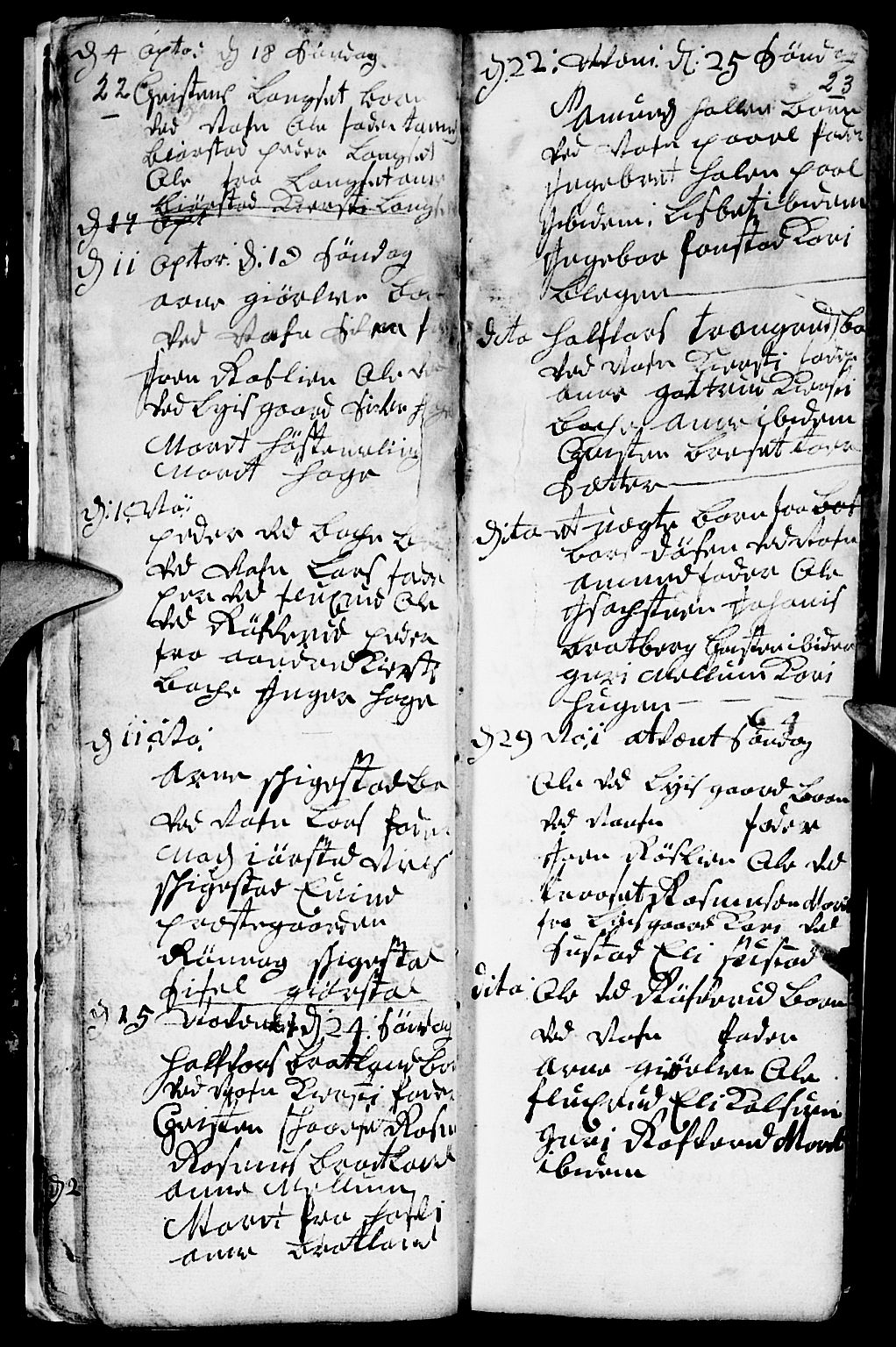 Fåberg prestekontor, SAH/PREST-086/H/Ha/Haa/L0001: Parish register (official) no. 1, 1727-1775, p. 22-23
