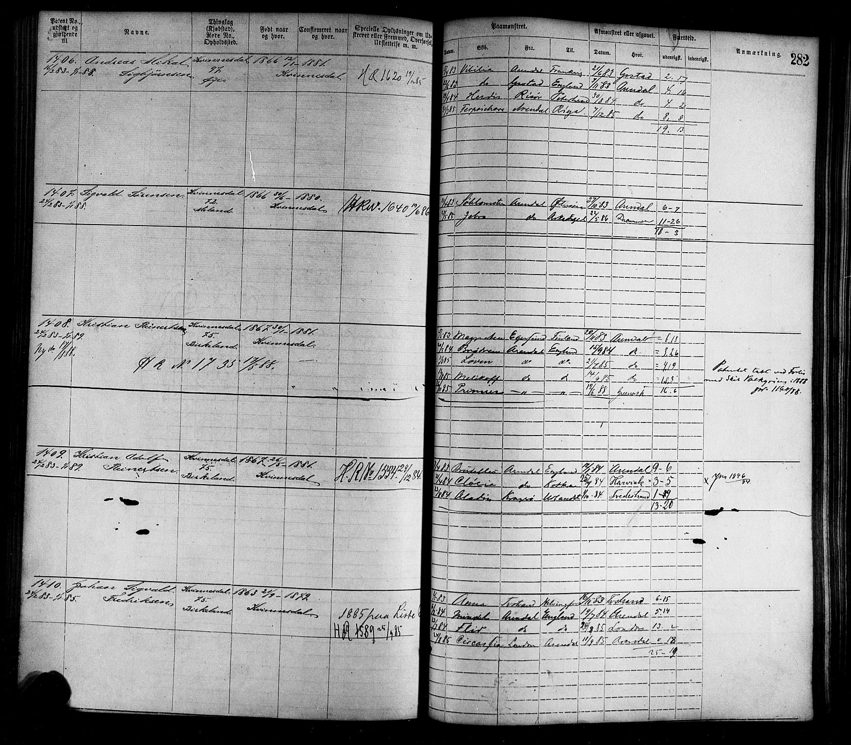 Flekkefjord mønstringskrets, SAK/2031-0018/F/Fa/L0002: Annotasjonsrulle nr 1-1920 med register, N-2, 1870-1891, p. 310