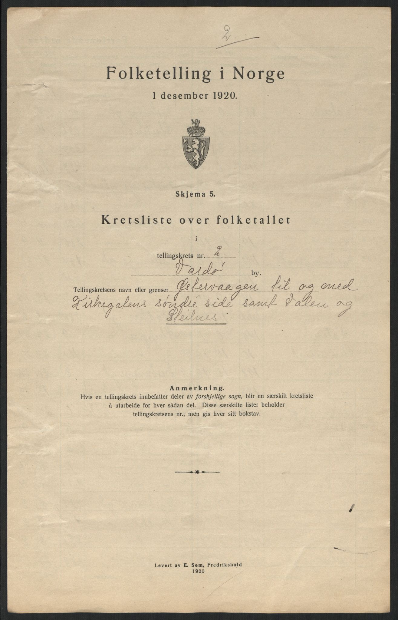 SATØ, 1920 census for Vardø, 1920, p. 18