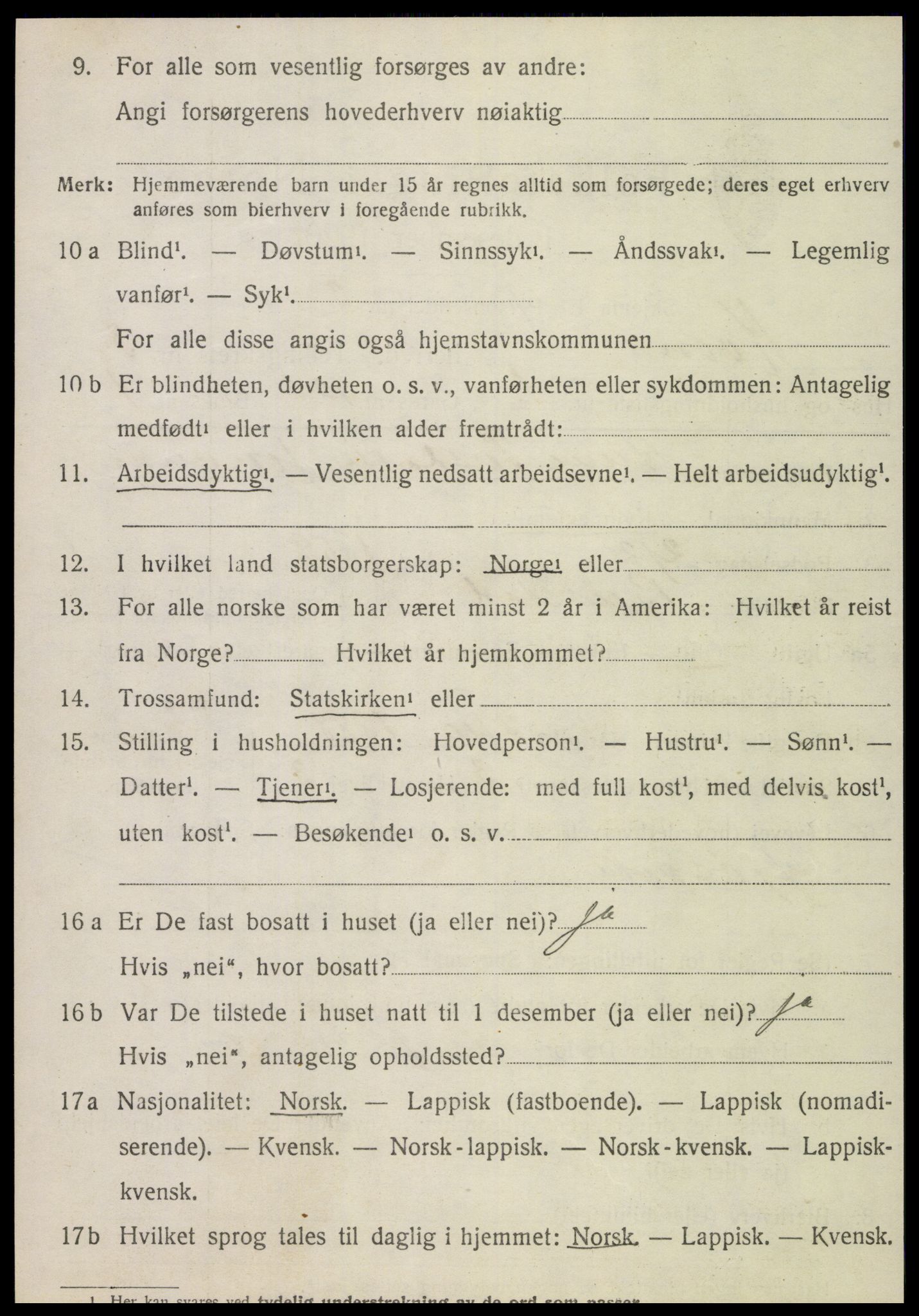 SAT, 1920 census for Kvam, 1920, p. 806