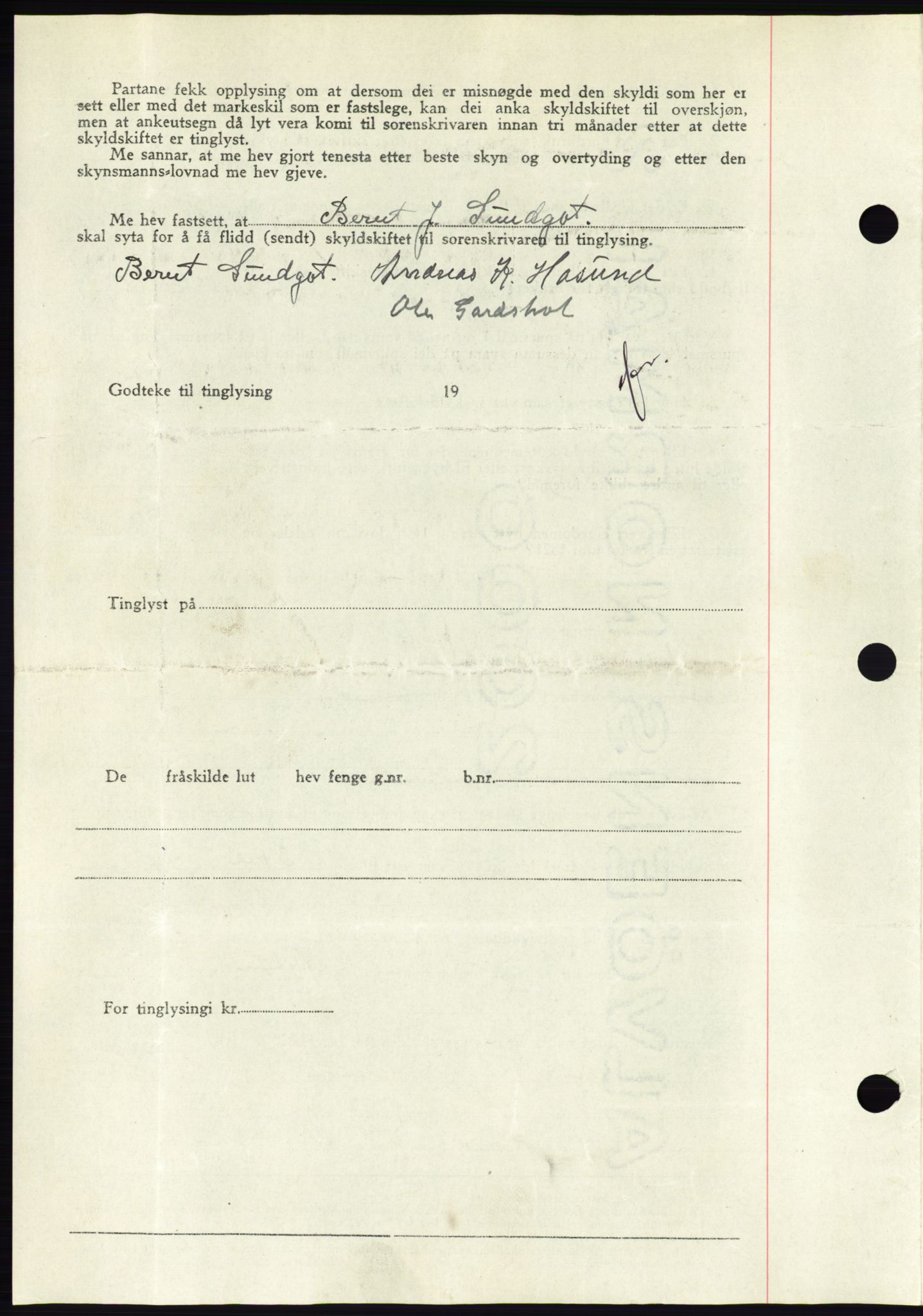 Søre Sunnmøre sorenskriveri, AV/SAT-A-4122/1/2/2C/L0081: Mortgage book no. 7A, 1947-1948, Diary no: : 1065/1947