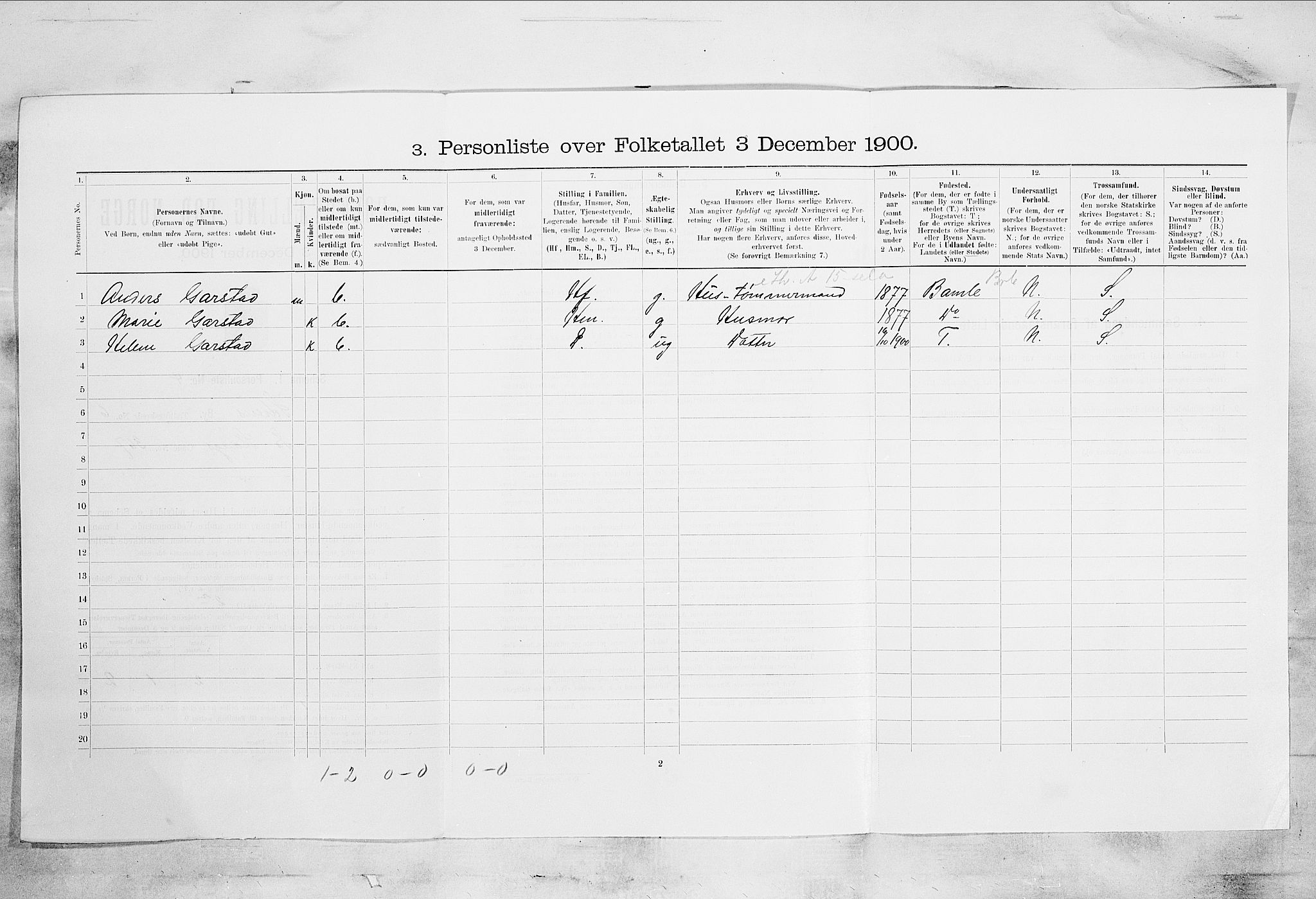 SAKO, 1900 census for Skien, 1900, p. 999