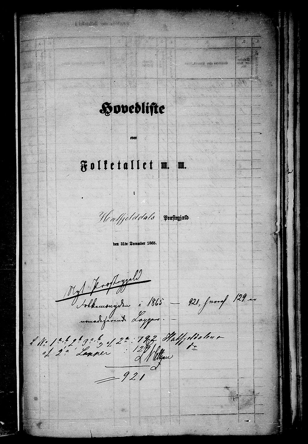 RA, 1865 census for Hattfjelldal, 1865, p. 1