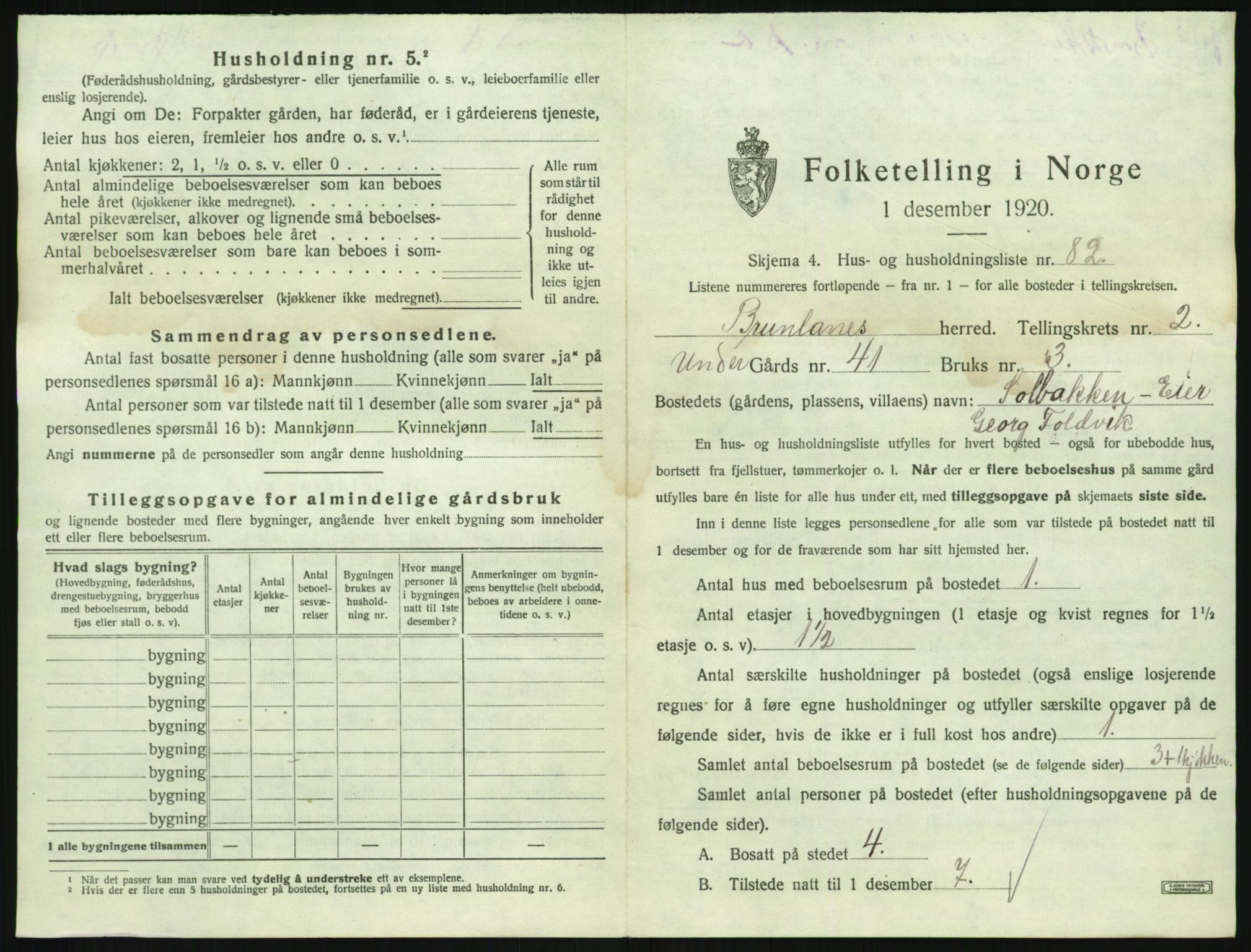 SAKO, 1920 census for Brunlanes, 1920, p. 475