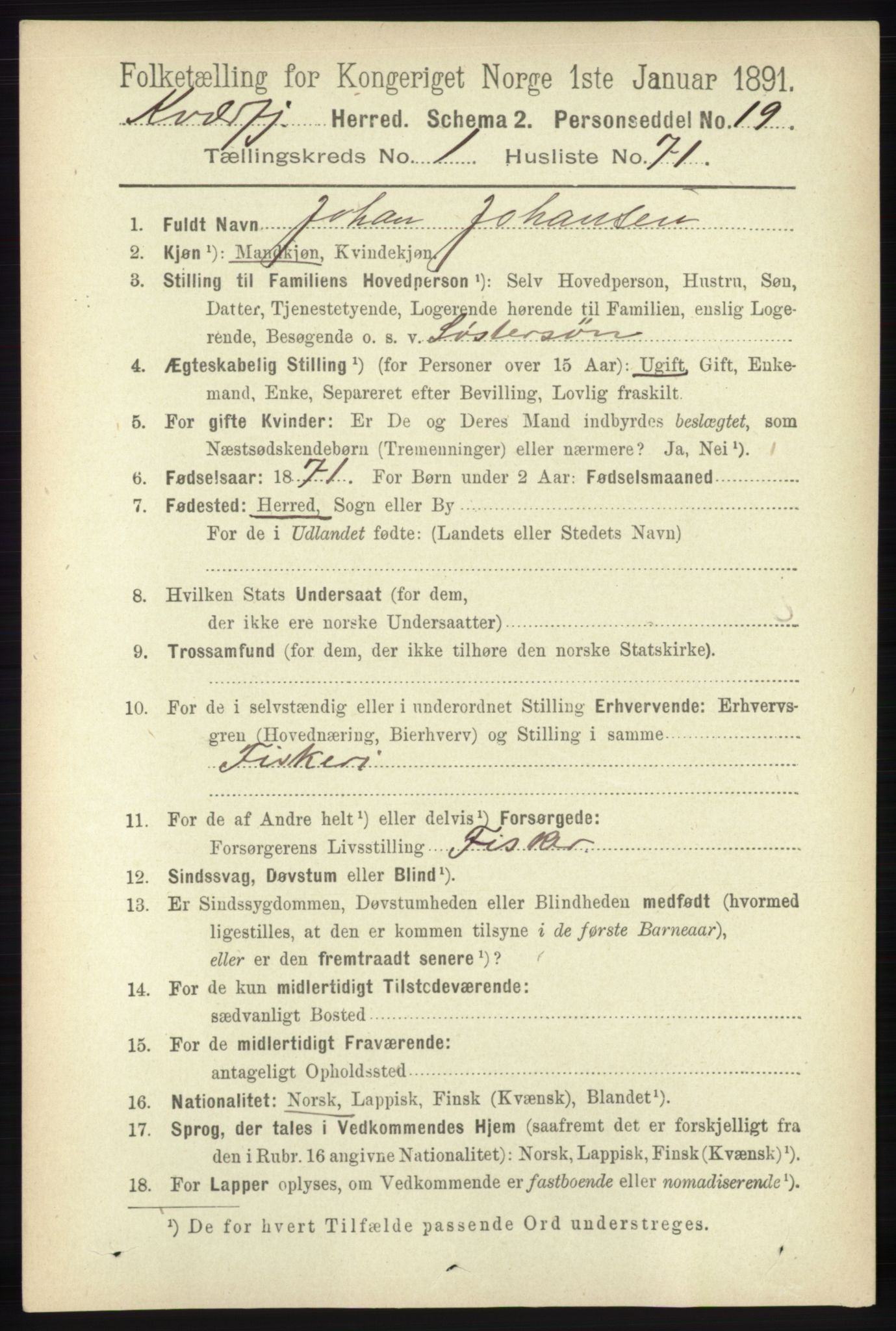 RA, 1891 census for 1911 Kvæfjord, 1891, p. 615