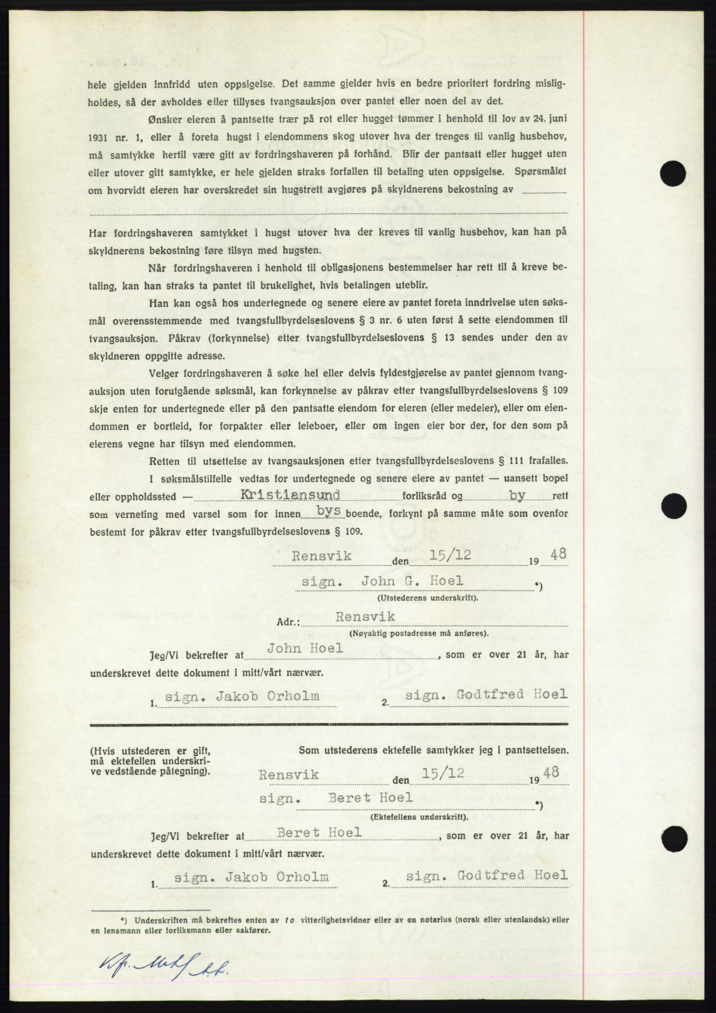 Nordmøre sorenskriveri, AV/SAT-A-4132/1/2/2Ca: Mortgage book no. B100, 1948-1949, Diary no: : 3550/1948