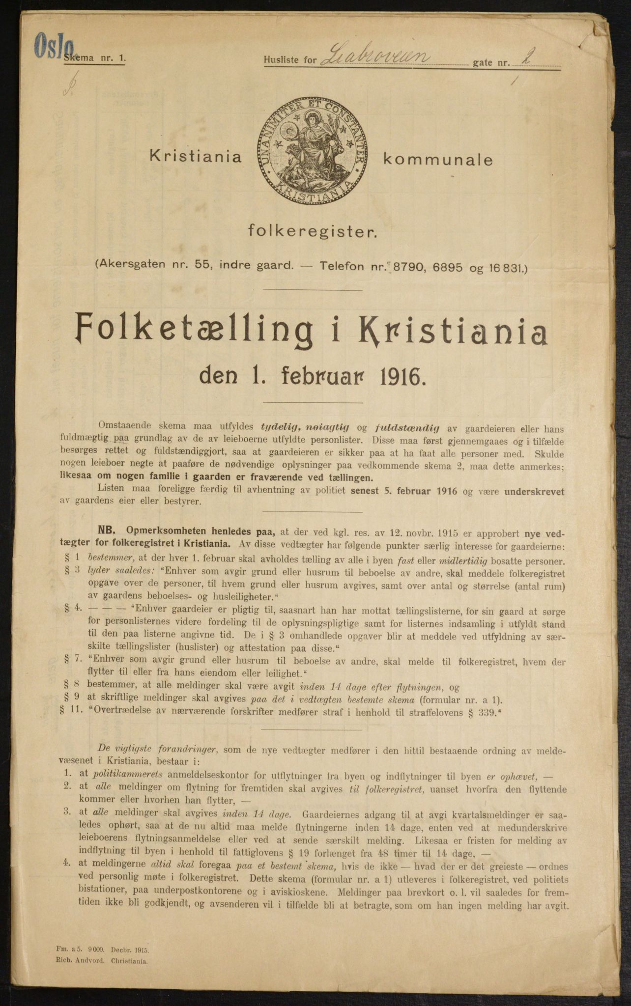 OBA, Municipal Census 1916 for Kristiania, 1916, p. 59079