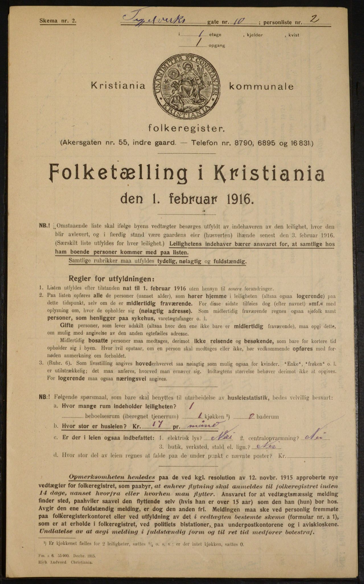 OBA, Municipal Census 1916 for Kristiania, 1916, p. 110497