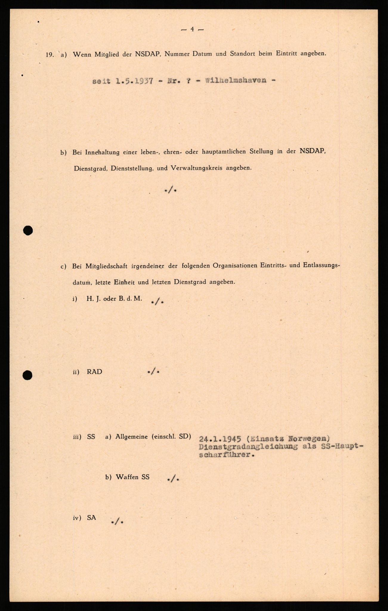 Forsvaret, Forsvarets overkommando II, AV/RA-RAFA-3915/D/Db/L0030: CI Questionaires. Tyske okkupasjonsstyrker i Norge. Tyskere., 1945-1946, p. 14