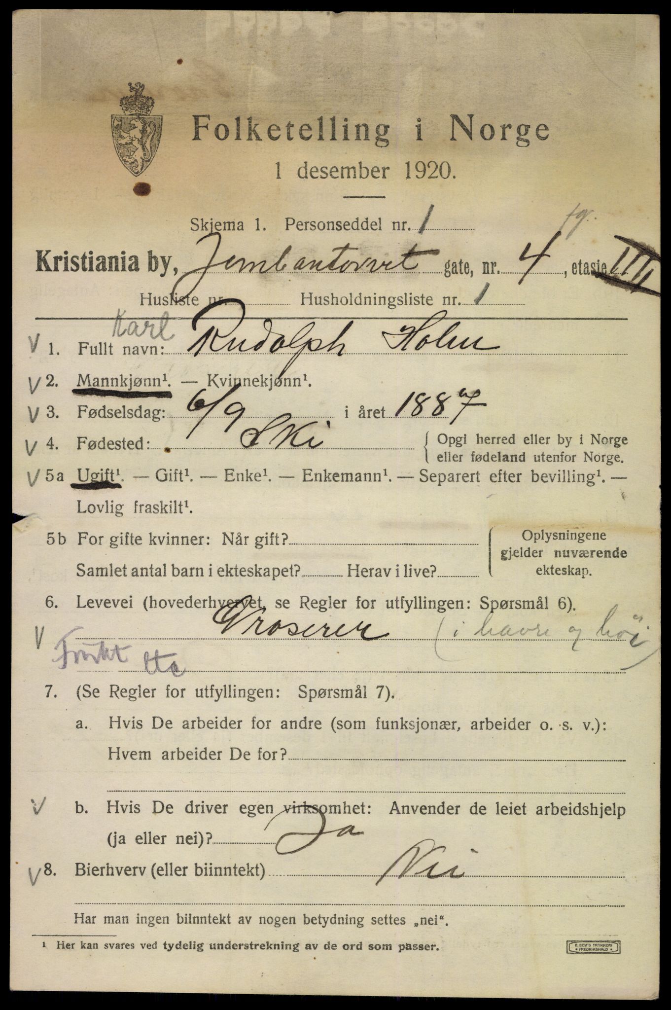 SAO, 1920 census for Kristiania, 1920, p. 323243