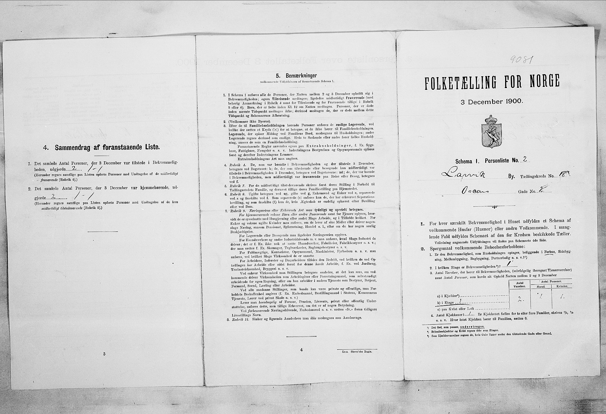 RA, 1900 census for Larvik, 1900, p. 964