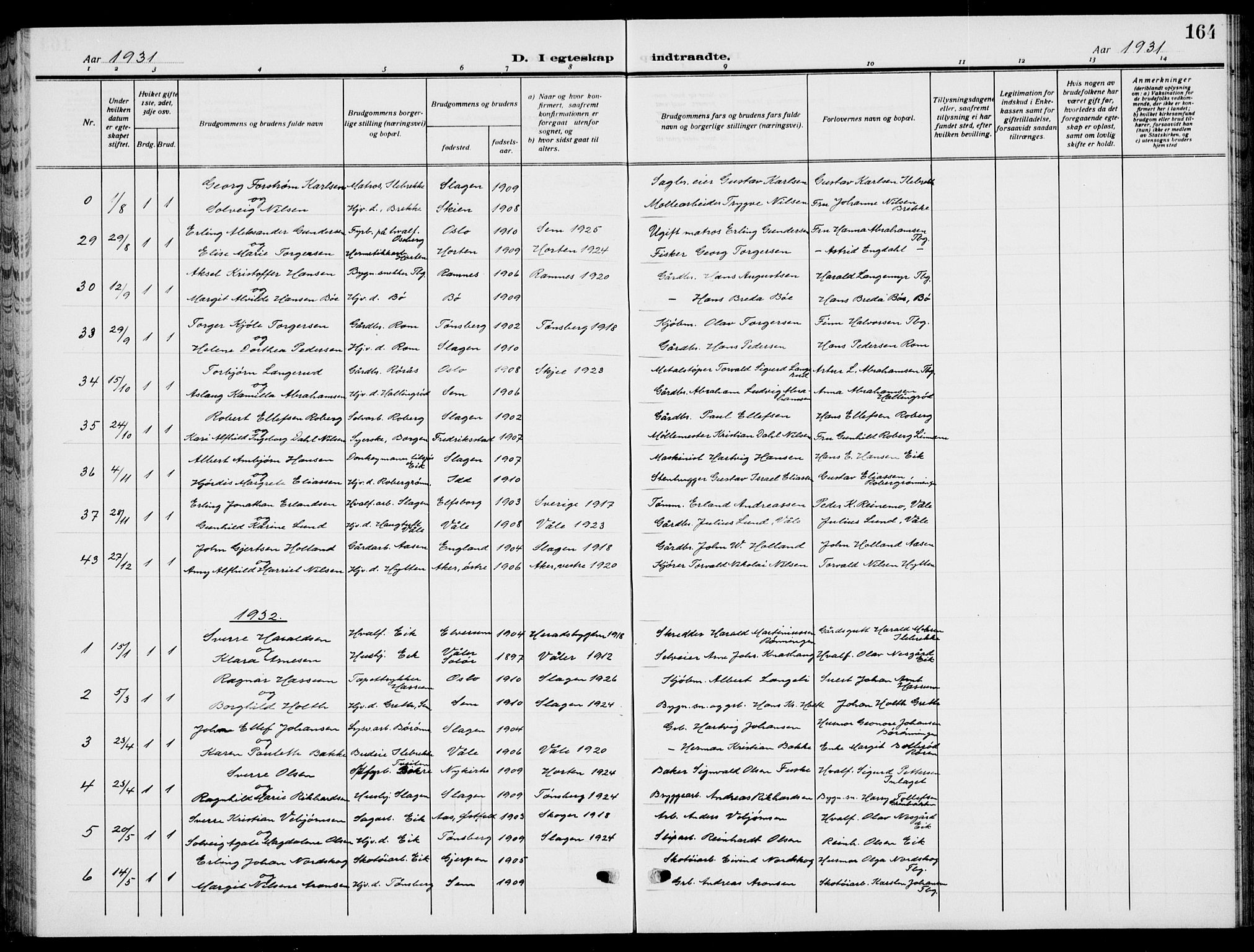 Sem kirkebøker, AV/SAKO-A-5/G/Gb/L0004: Parish register (copy) no. II 4, 1914-1937, p. 164