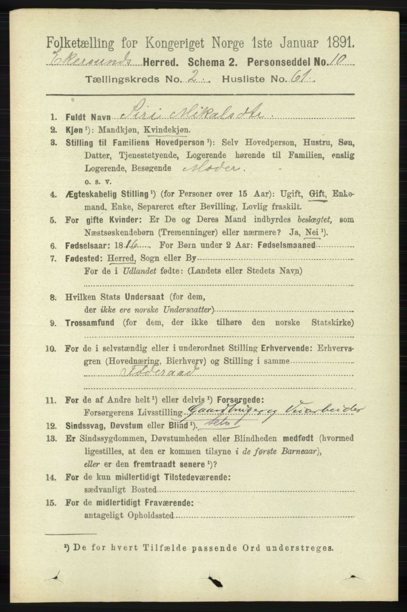 RA, 1891 census for 1116 Eigersund herred, 1891, p. 800