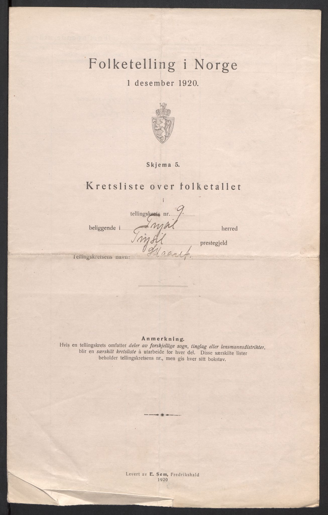 SAH, 1920 census for Trysil, 1920, p. 30