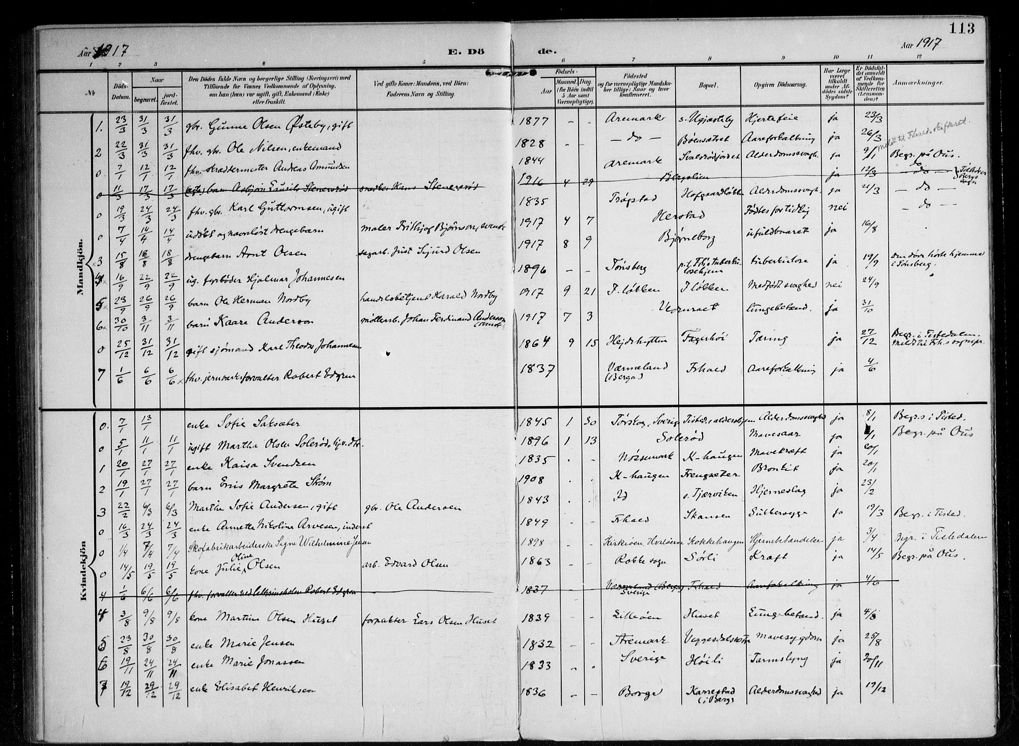 Berg prestekontor Kirkebøker, AV/SAO-A-10902/F/Fb/L0003: Parish register (official) no. II 3, 1903-1919, p. 113