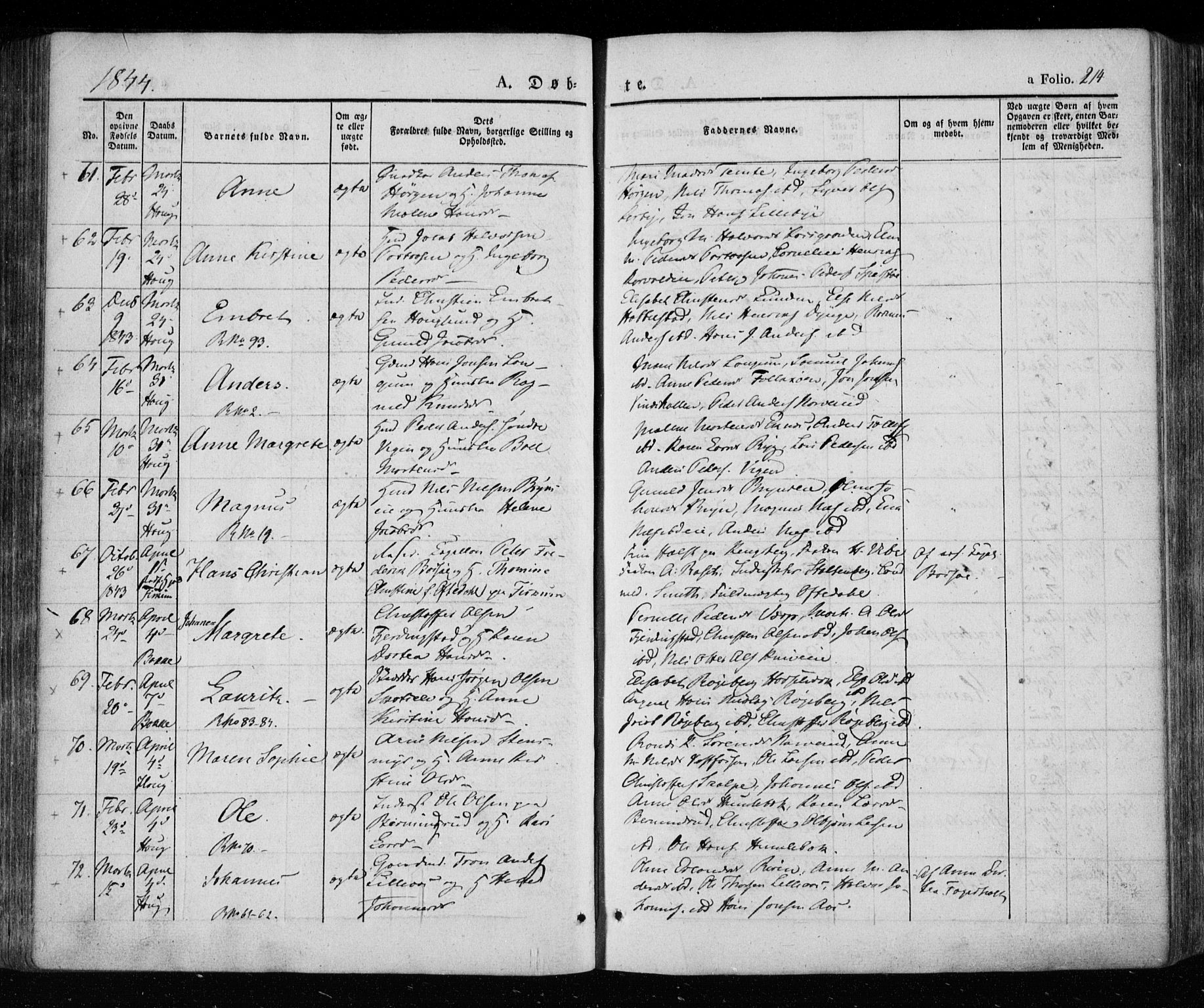 Eiker kirkebøker, SAKO/A-4/F/Fa/L0013a: Parish register (official) no. I 13A, 1832-1845, p. 214