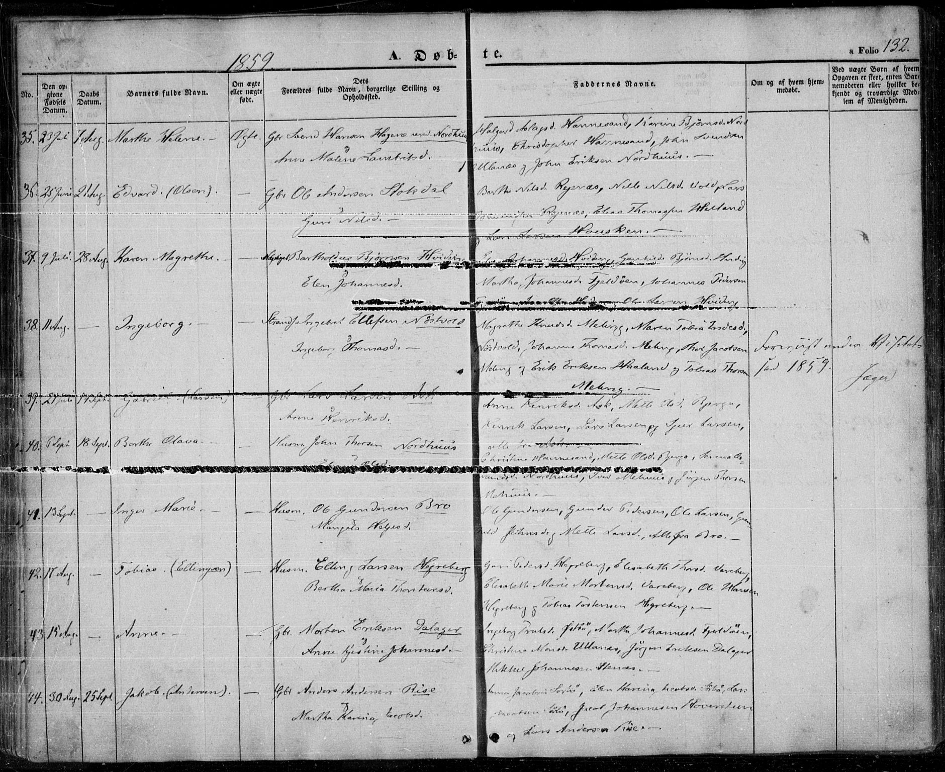 Rennesøy sokneprestkontor, AV/SAST-A -101827/H/Ha/Haa/L0005: Parish register (official) no. A 5, 1838-1859, p. 132