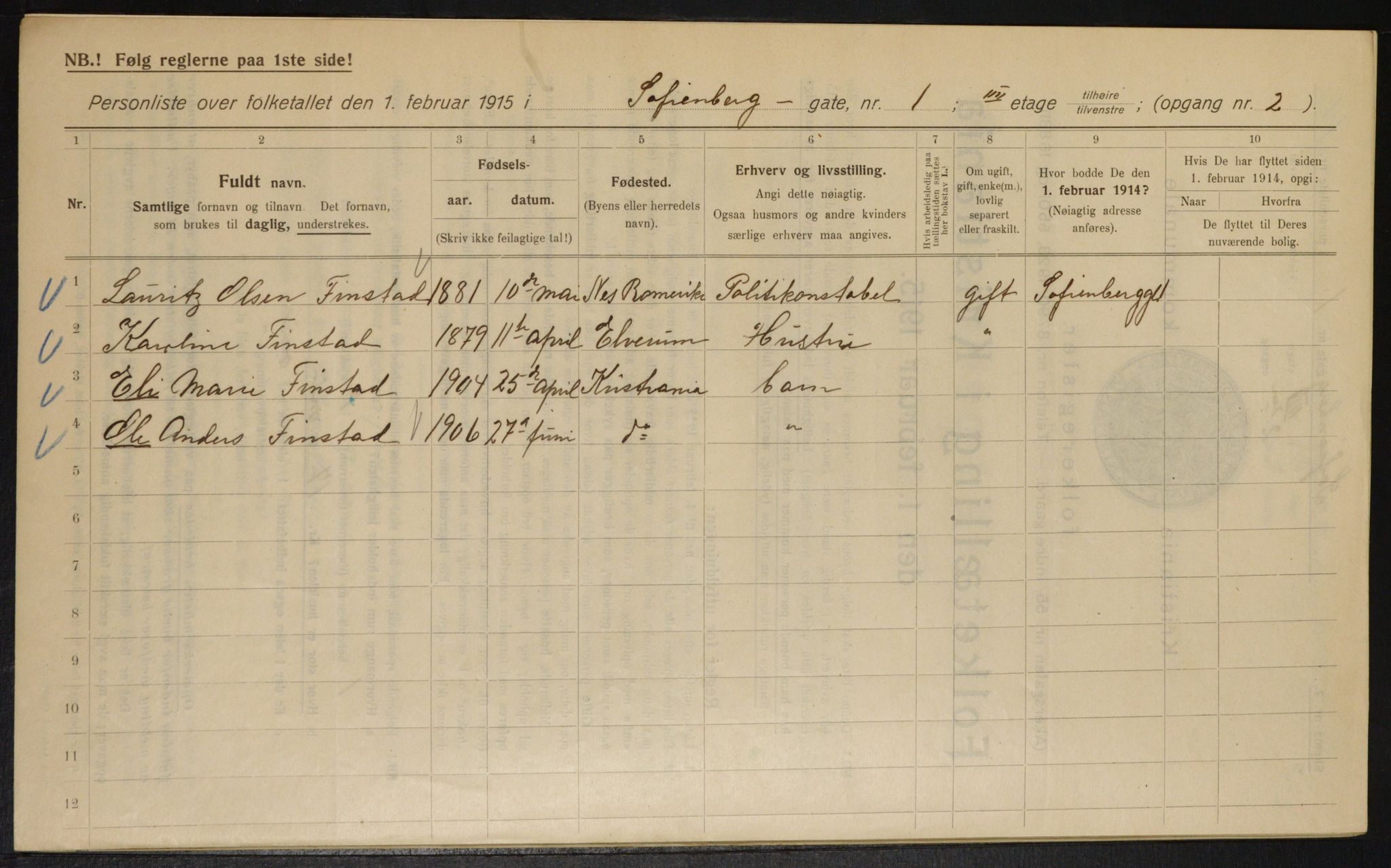 OBA, Municipal Census 1915 for Kristiania, 1915, p. 97999