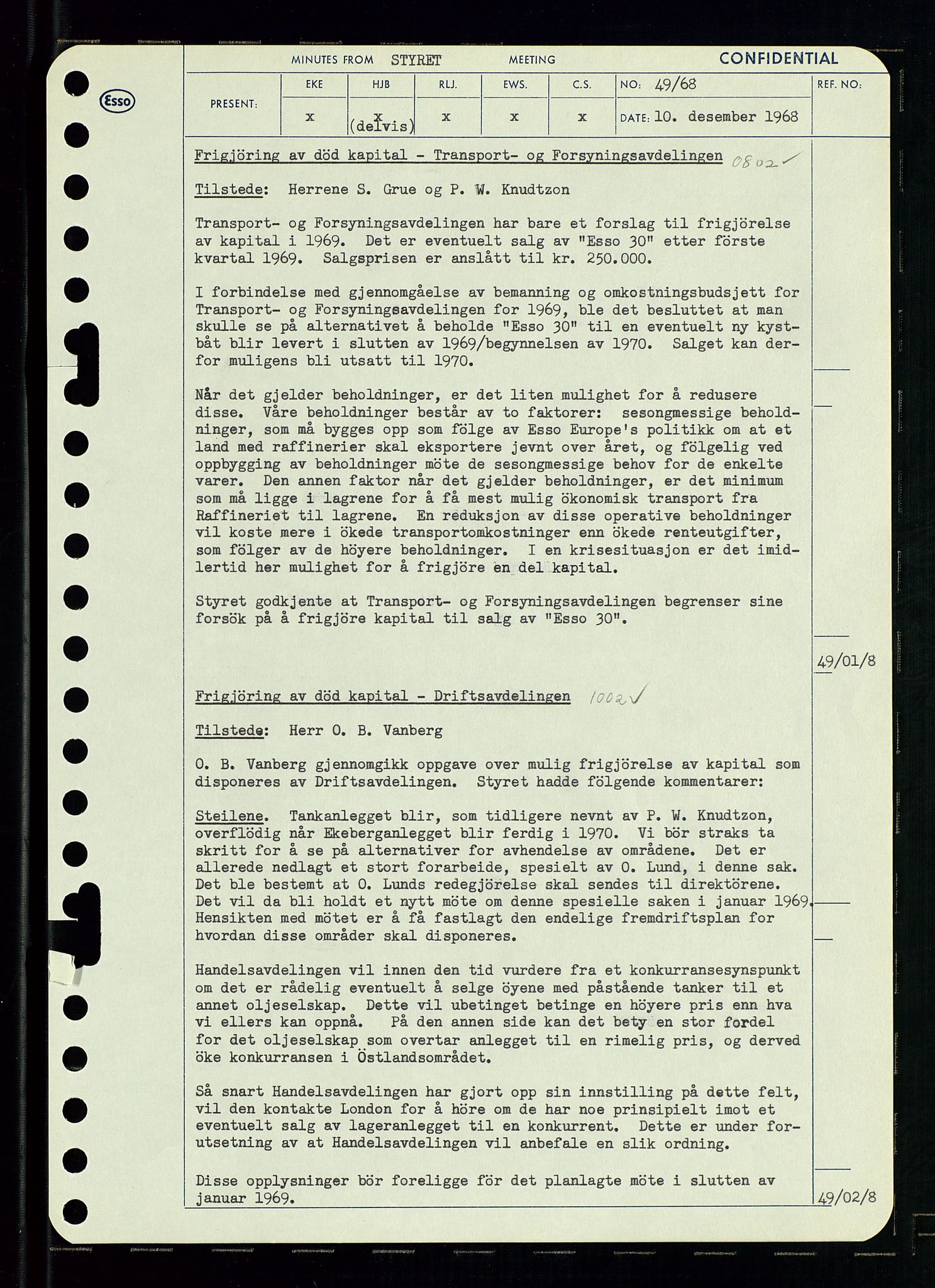 Pa 0982 - Esso Norge A/S, AV/SAST-A-100448/A/Aa/L0002/0004: Den administrerende direksjon Board minutes (styrereferater) / Den administrerende direksjon Board minutes (styrereferater), 1968, p. 72