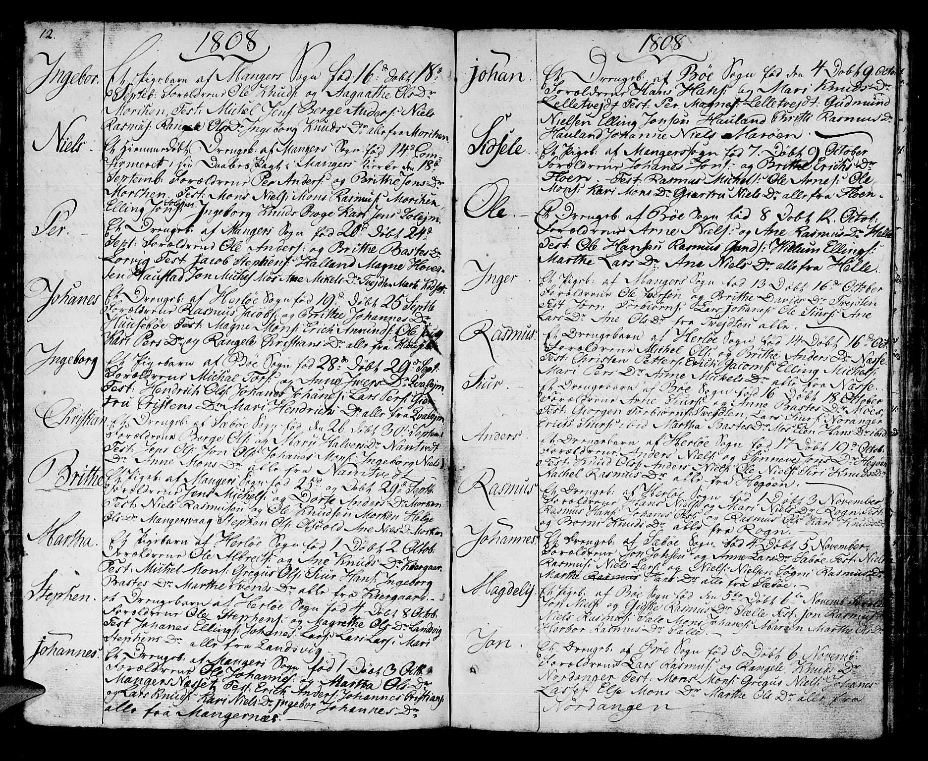Manger sokneprestembete, SAB/A-76801/H/Haa: Parish register (official) no. A 2, 1792-1815, p. 108