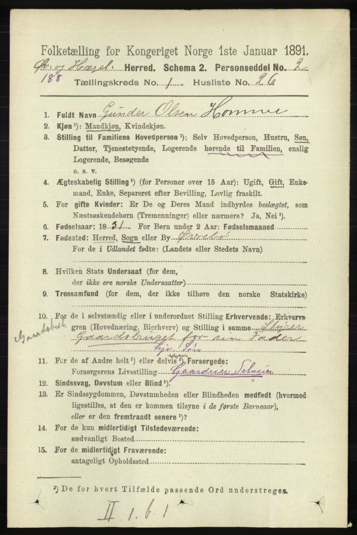 RA, 1891 census for 1016 Øvrebø og Hægeland, 1891, p. 214