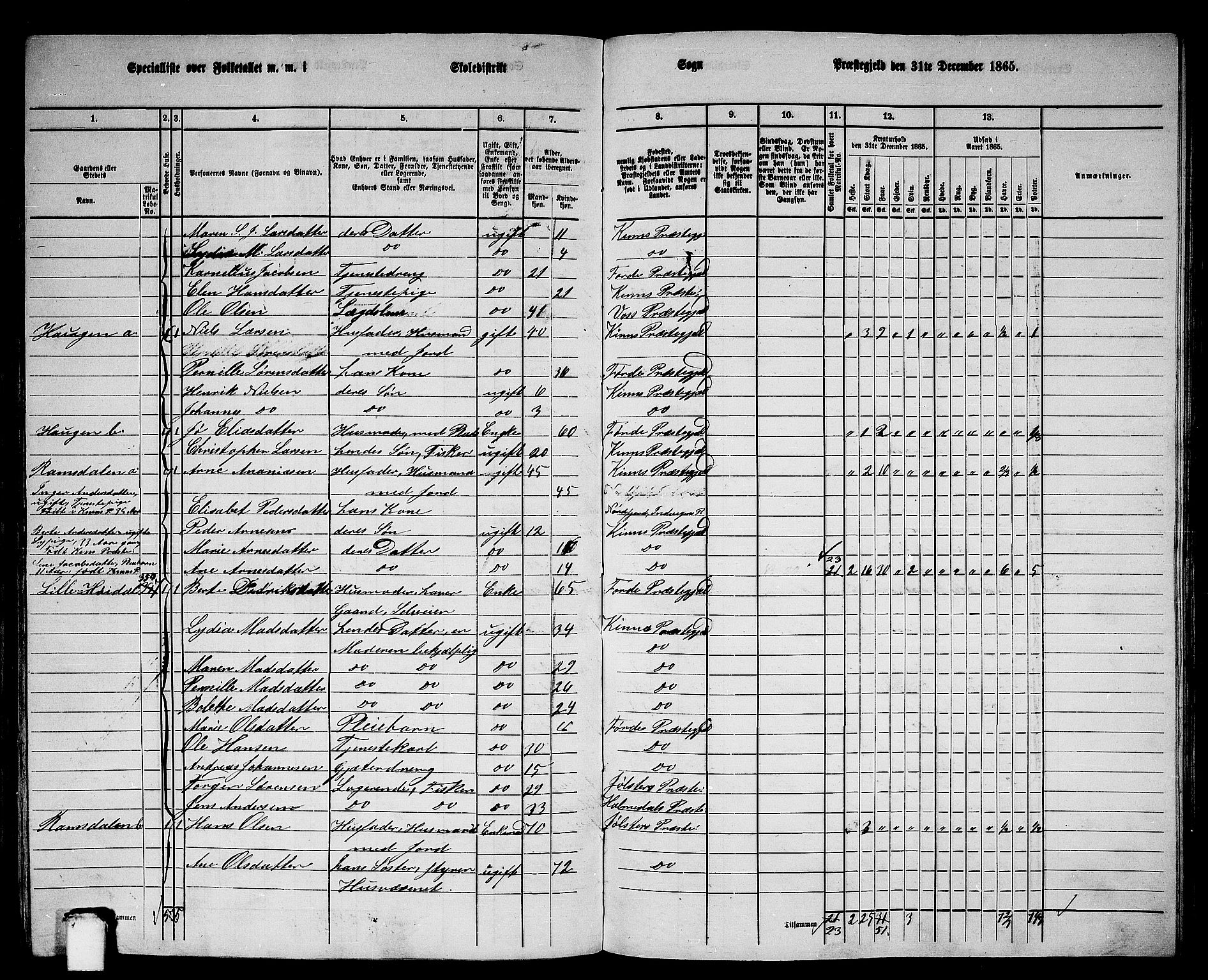 RA, 1865 census for Kinn, 1865, p. 136