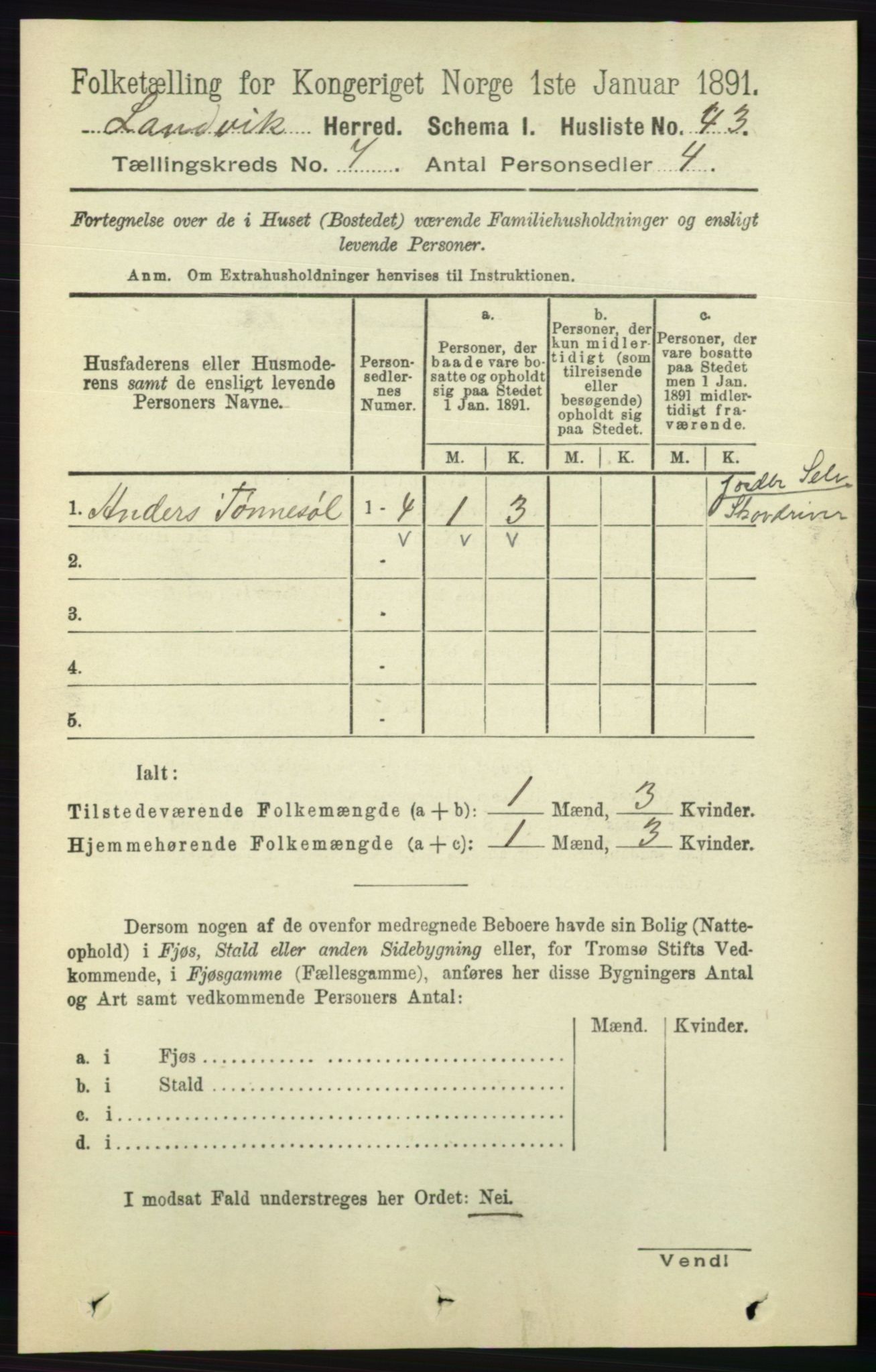 RA, 1891 census for 0924 Landvik, 1891, p. 2767