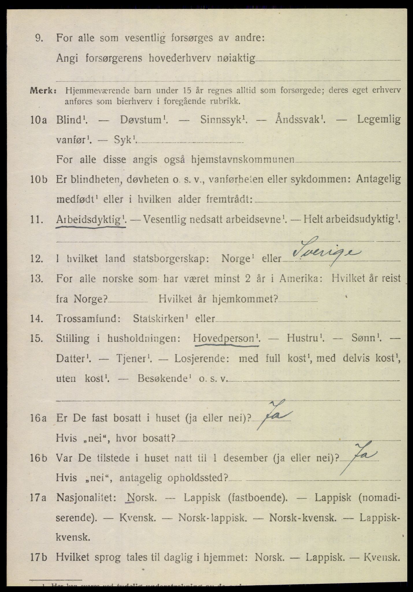 SAT, 1920 census for Fauske, 1920, p. 10819