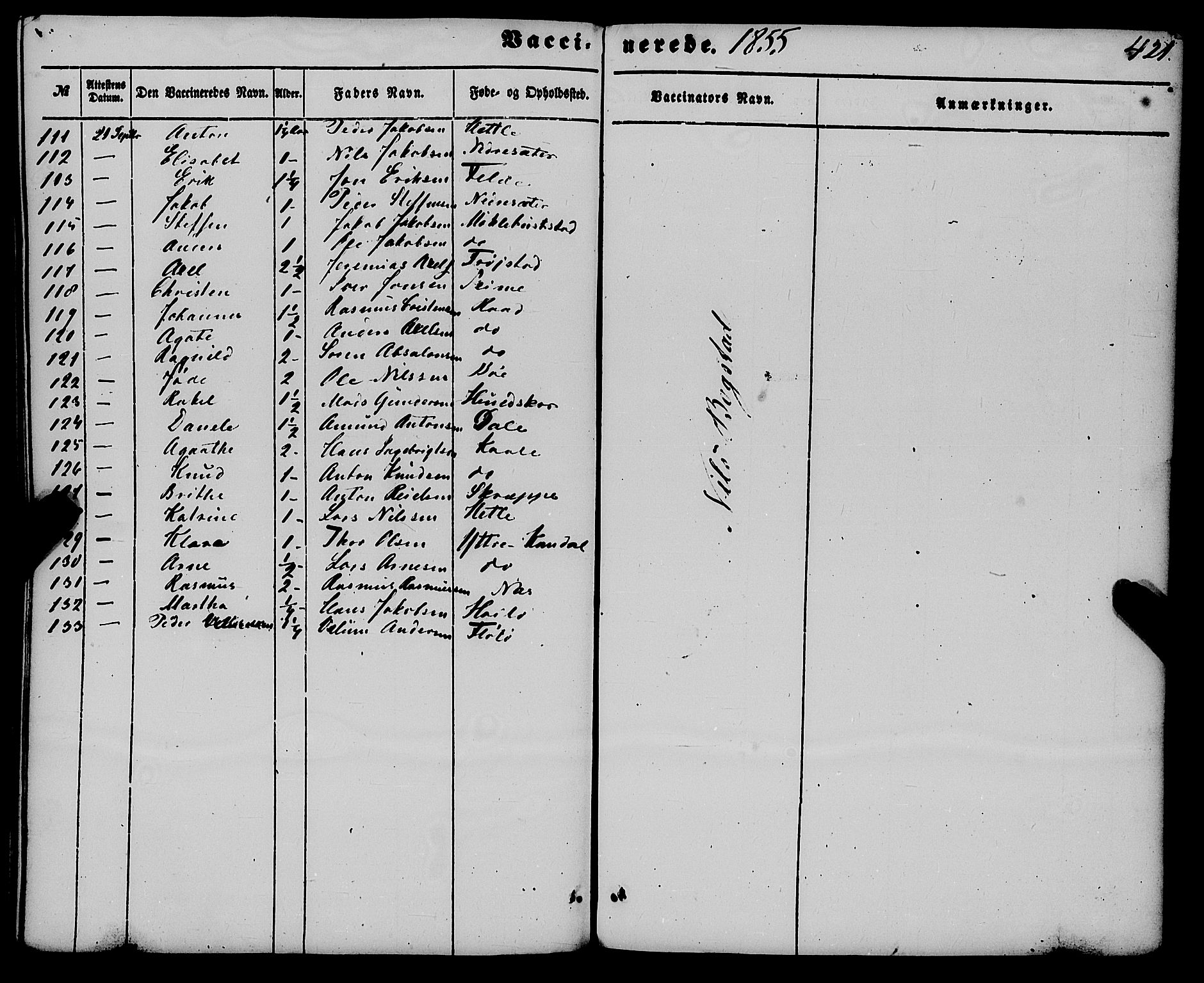 Gloppen sokneprestembete, AV/SAB-A-80101/H/Haa/Haaa/L0009: Parish register (official) no. A 9, 1855-1870, p. 421