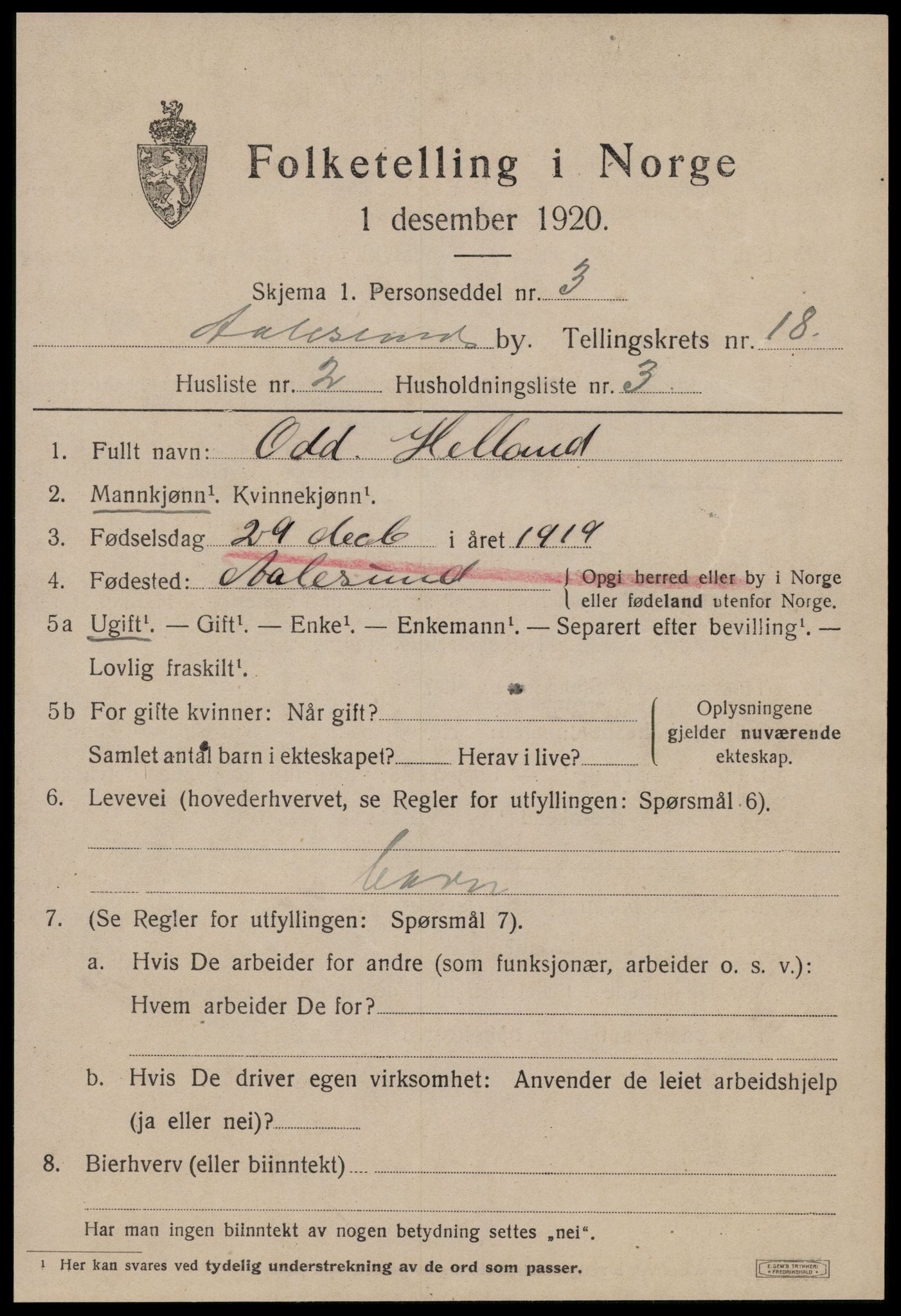 SAT, 1920 census for Ålesund, 1920, p. 34052