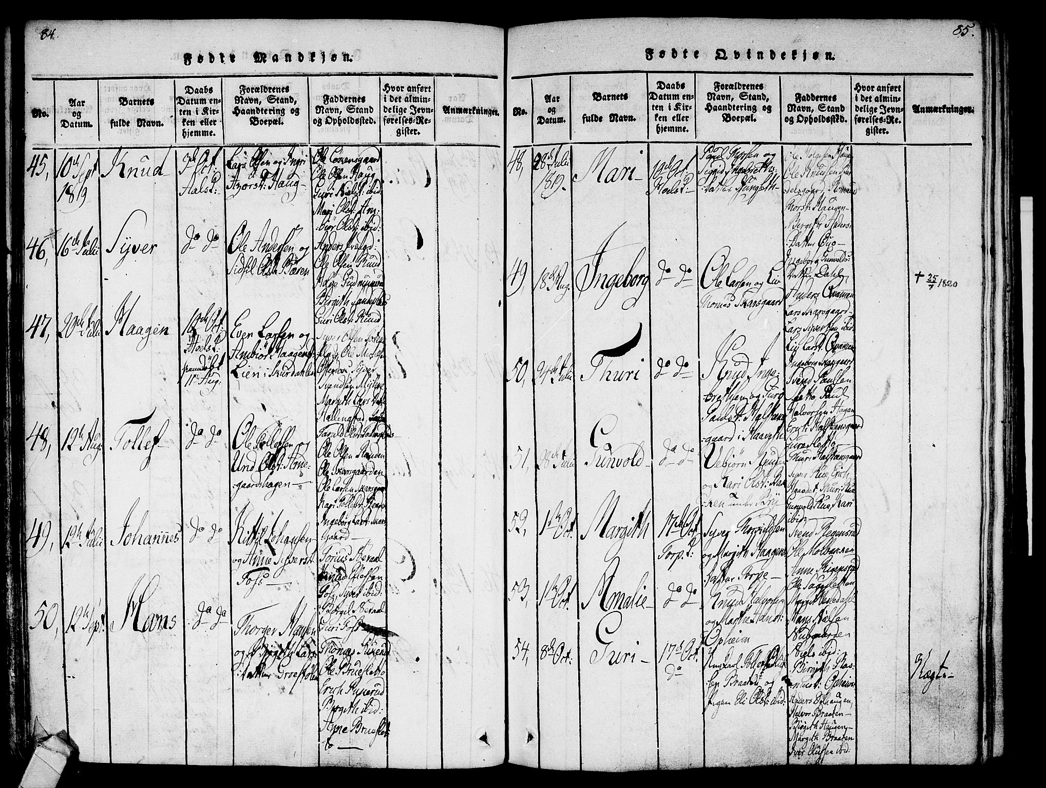 Ål kirkebøker, AV/SAKO-A-249/F/Fa/L0004: Parish register (official) no. I 4, 1815-1825, p. 84-85