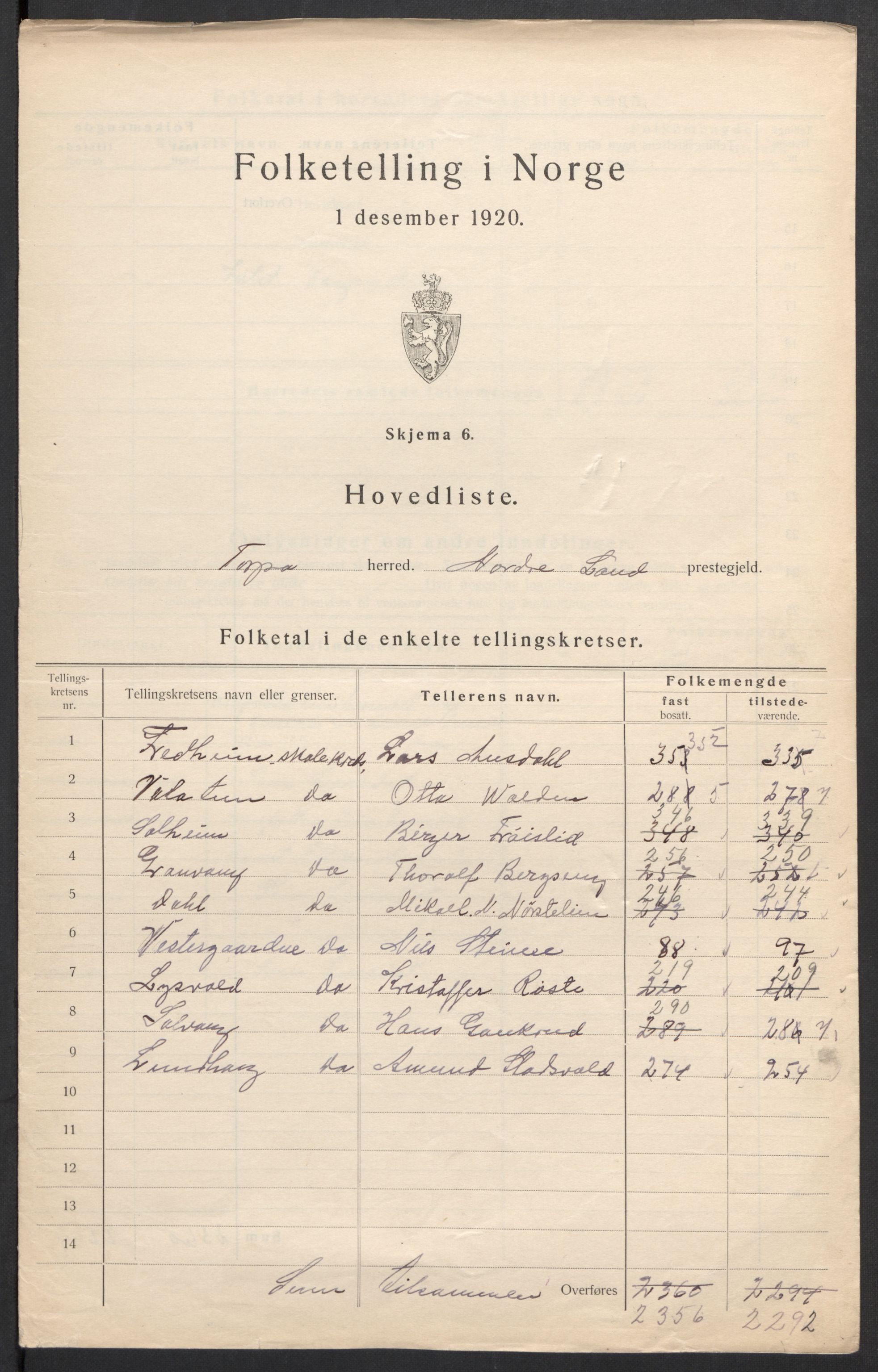 SAH, 1920 census for Torpa, 1920, p. 3