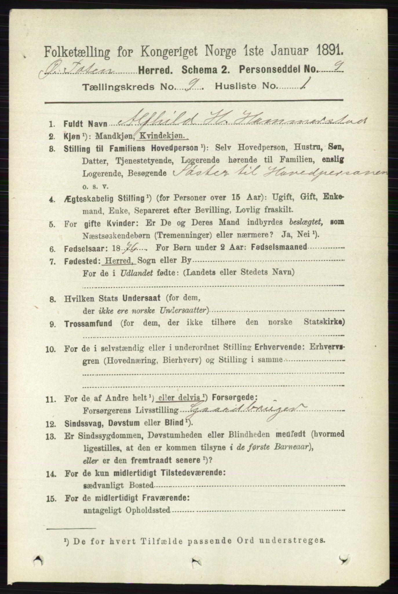 RA, 1891 census for 0528 Østre Toten, 1891, p. 5654