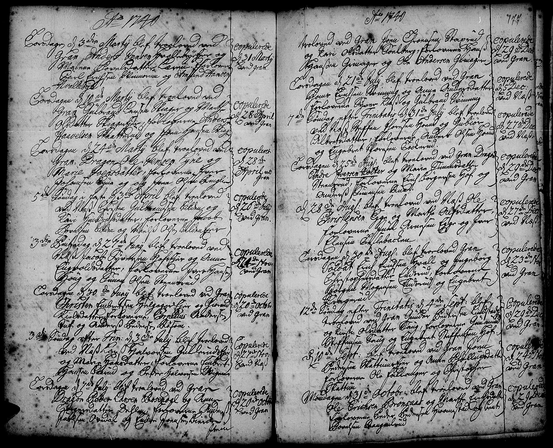 Gran prestekontor, SAH/PREST-112/H/Ha/Haa/L0002: Parish register (official) no. 2, 1732-1744, p. 177
