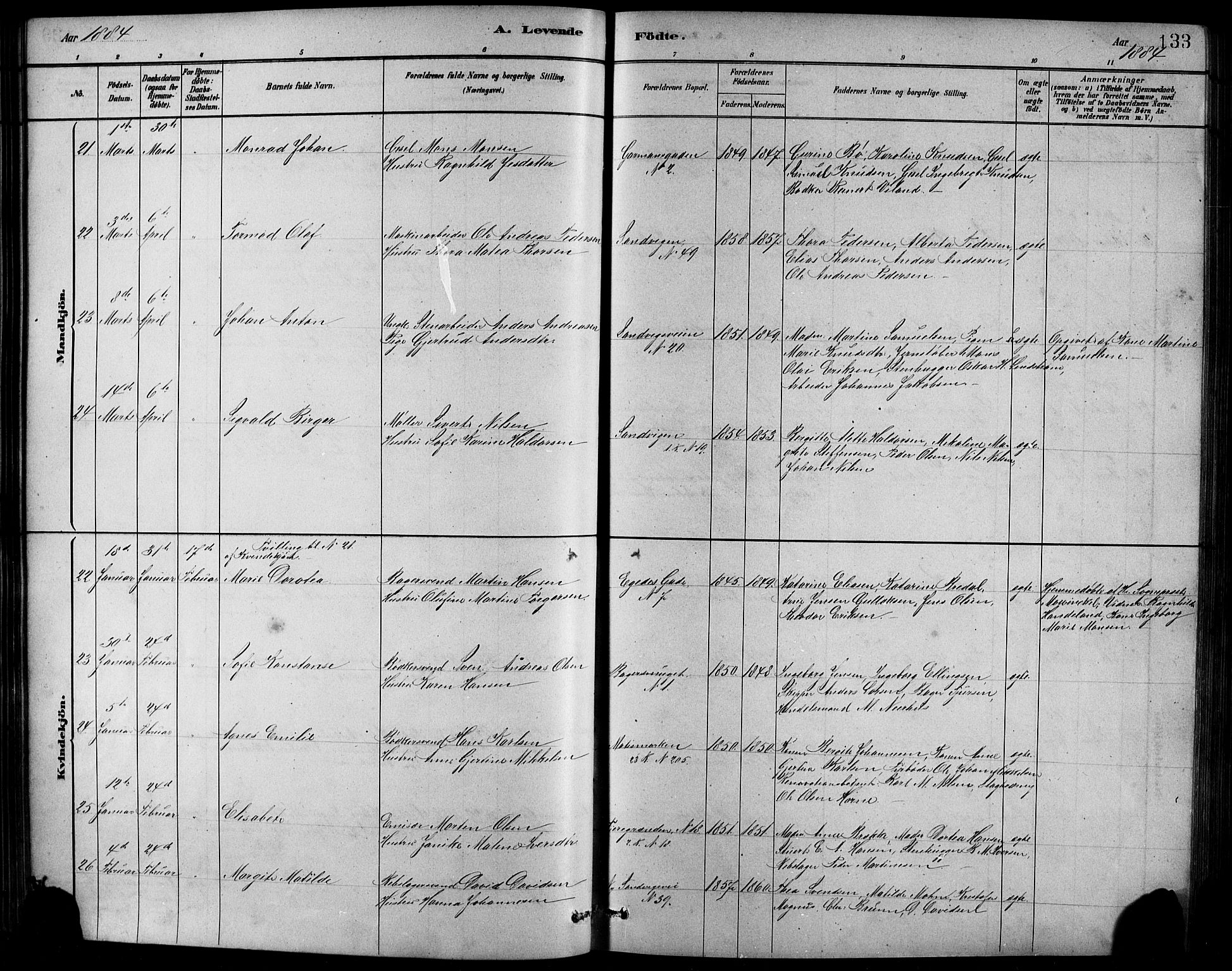 Sandviken Sokneprestembete, AV/SAB-A-77601/H/Hb/L0001: Parish register (copy) no. A 2, 1879-1892, p. 133