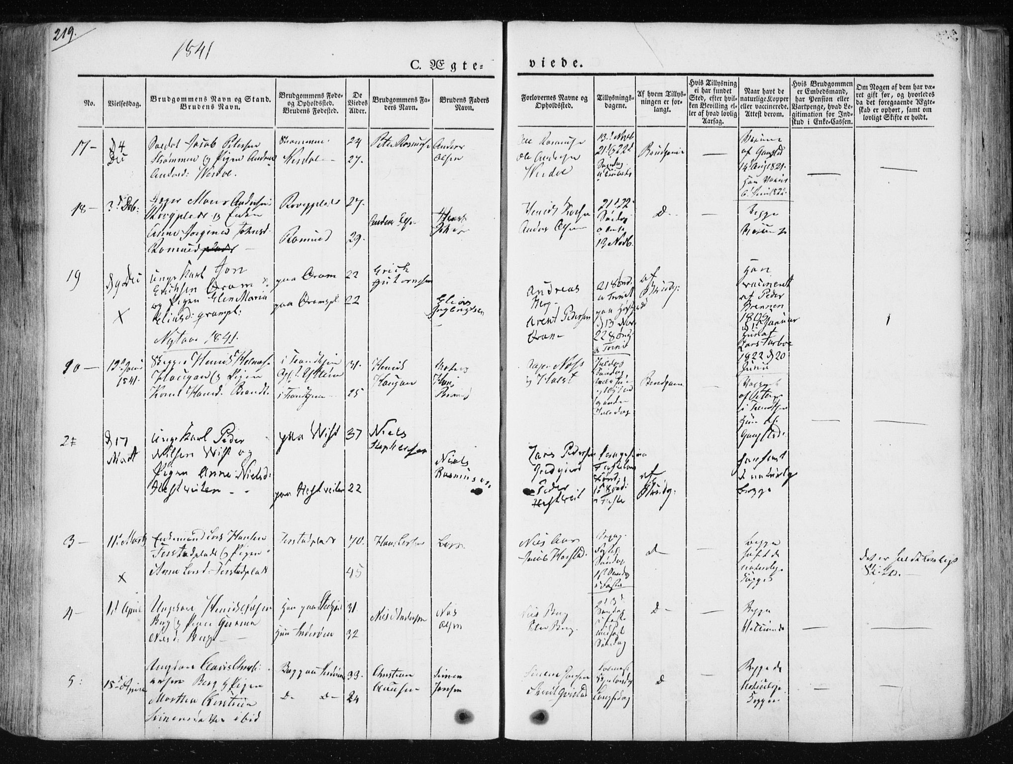 Ministerialprotokoller, klokkerbøker og fødselsregistre - Nord-Trøndelag, SAT/A-1458/730/L0280: Parish register (official) no. 730A07 /1, 1840-1854, p. 219