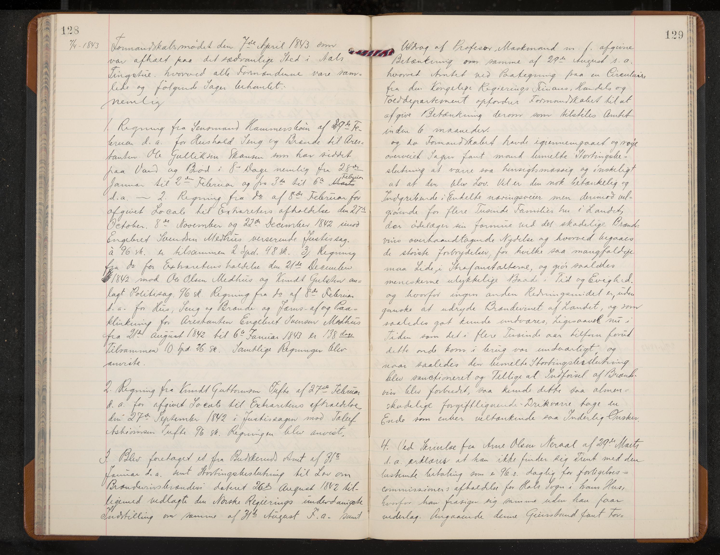 Ål formannskap og sentraladministrasjon, IKAK/0619021/A/Aa/L0001: Utskrift av møtebok, 1838-1845, p. 128-129