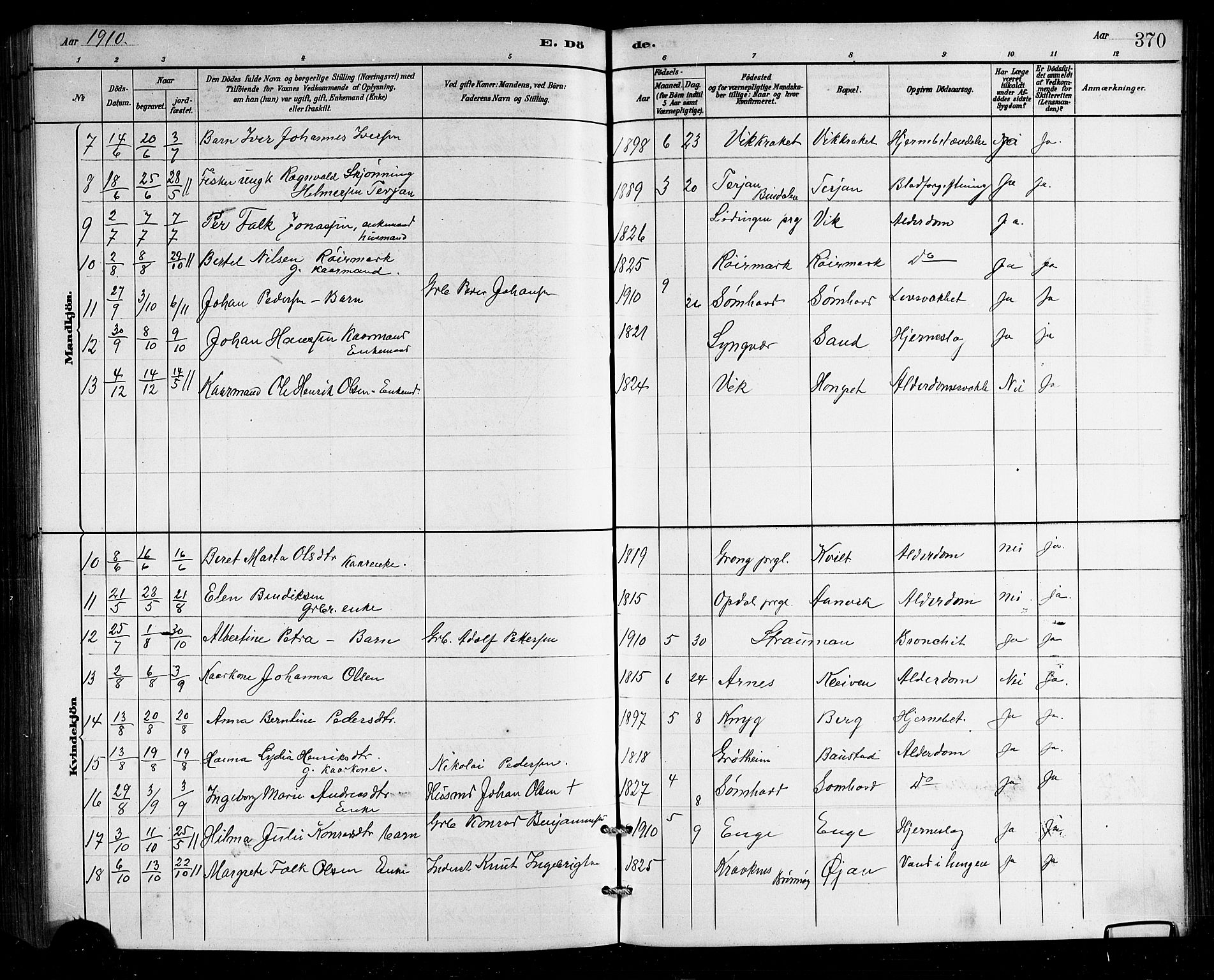Ministerialprotokoller, klokkerbøker og fødselsregistre - Nordland, SAT/A-1459/812/L0188: Parish register (copy) no. 812C06, 1884-1912, p. 370