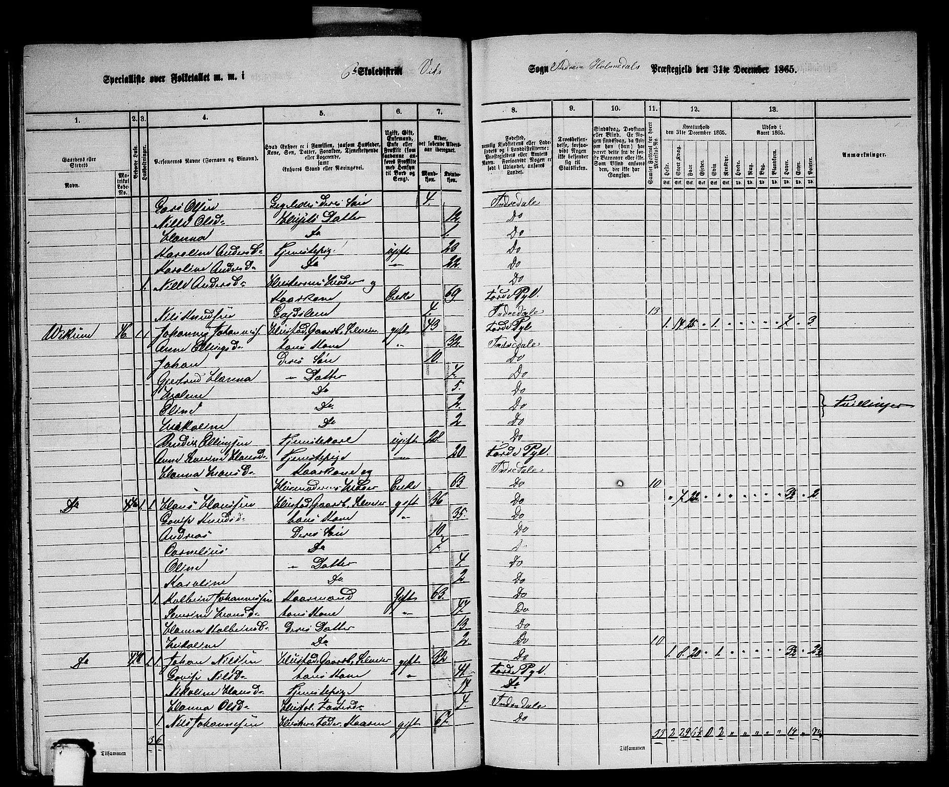 RA, 1865 census for Indre Holmedal, 1865, p. 121