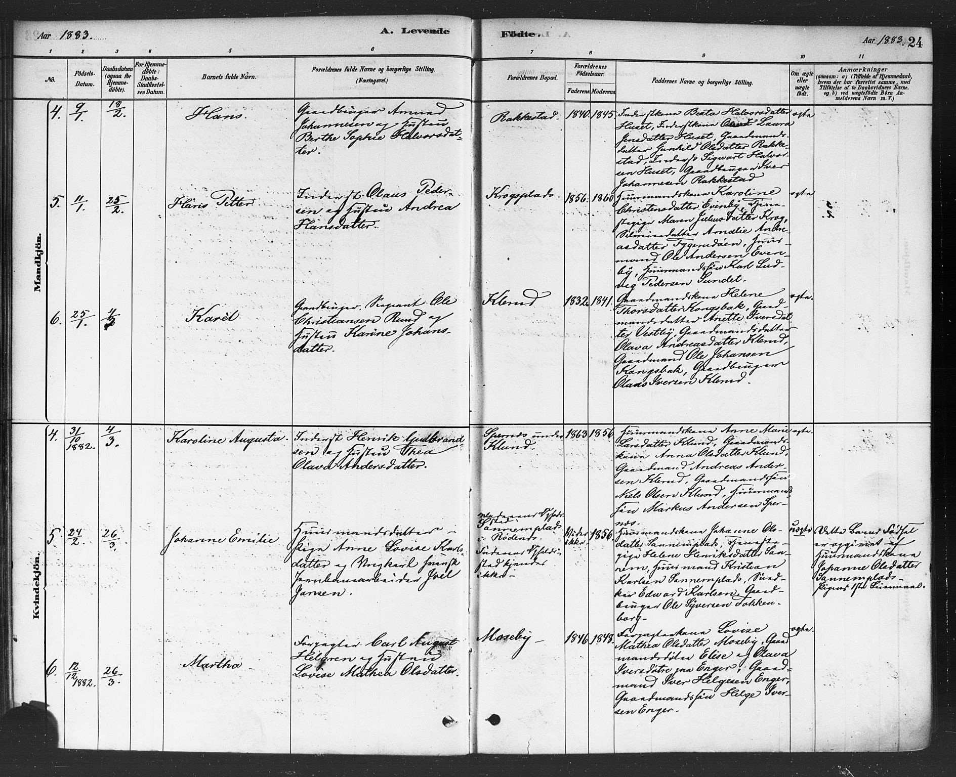 Rødenes prestekontor Kirkebøker, AV/SAO-A-2005/F/Fa/L0009: Parish register (official) no. I 9, 1880-1889, p. 24