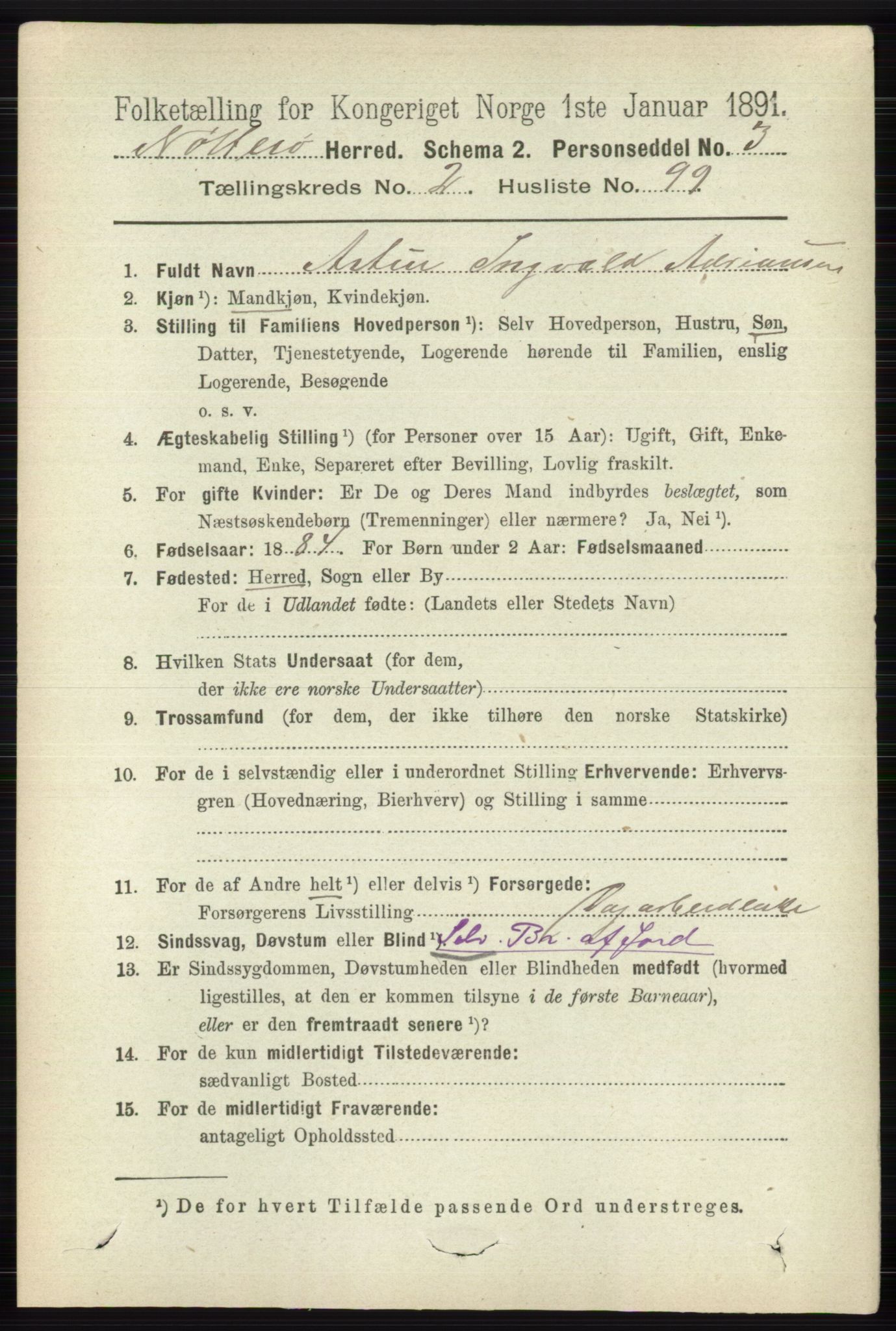RA, 1891 census for 0722 Nøtterøy, 1891, p. 1466