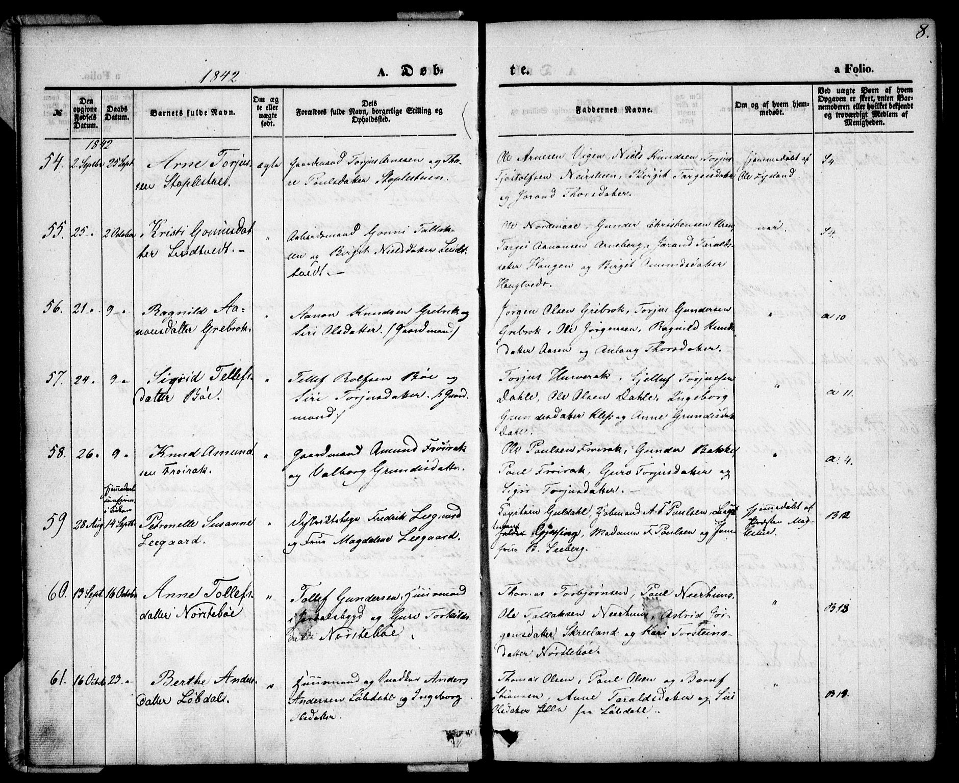 Bygland sokneprestkontor, AV/SAK-1111-0006/F/Fa/Fab/L0004: Parish register (official) no. A 4, 1842-1858, p. 8