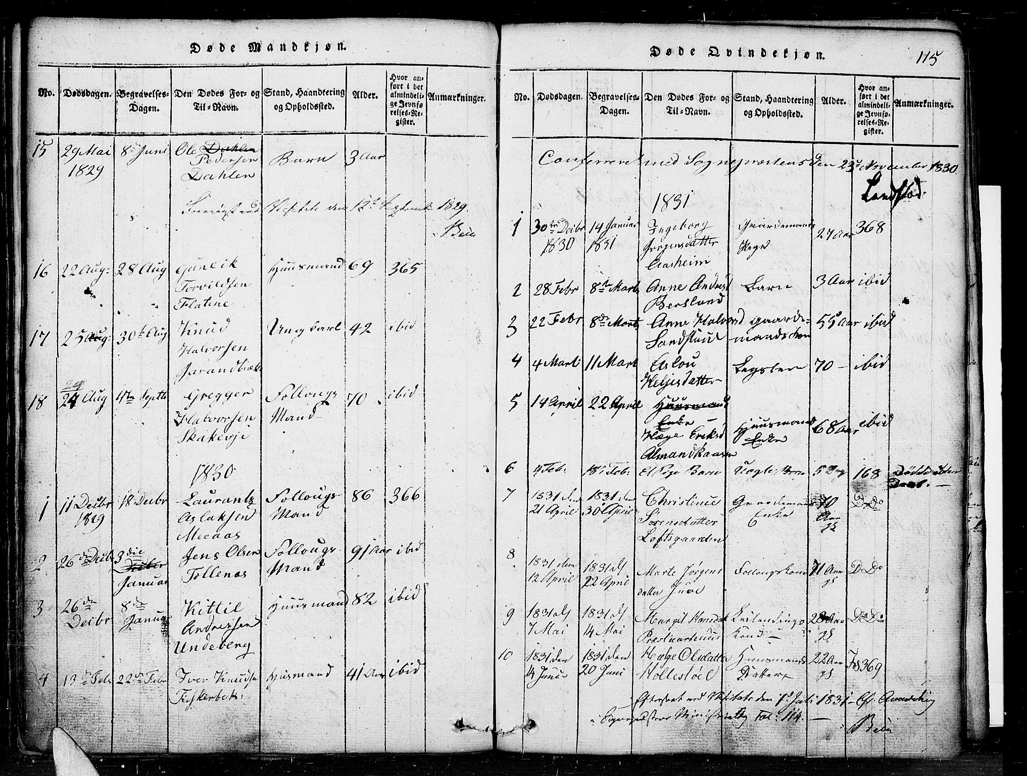 Seljord kirkebøker, SAKO/A-20/G/Ga/L0001: Parish register (copy) no. I 1, 1815-1854, p. 115
